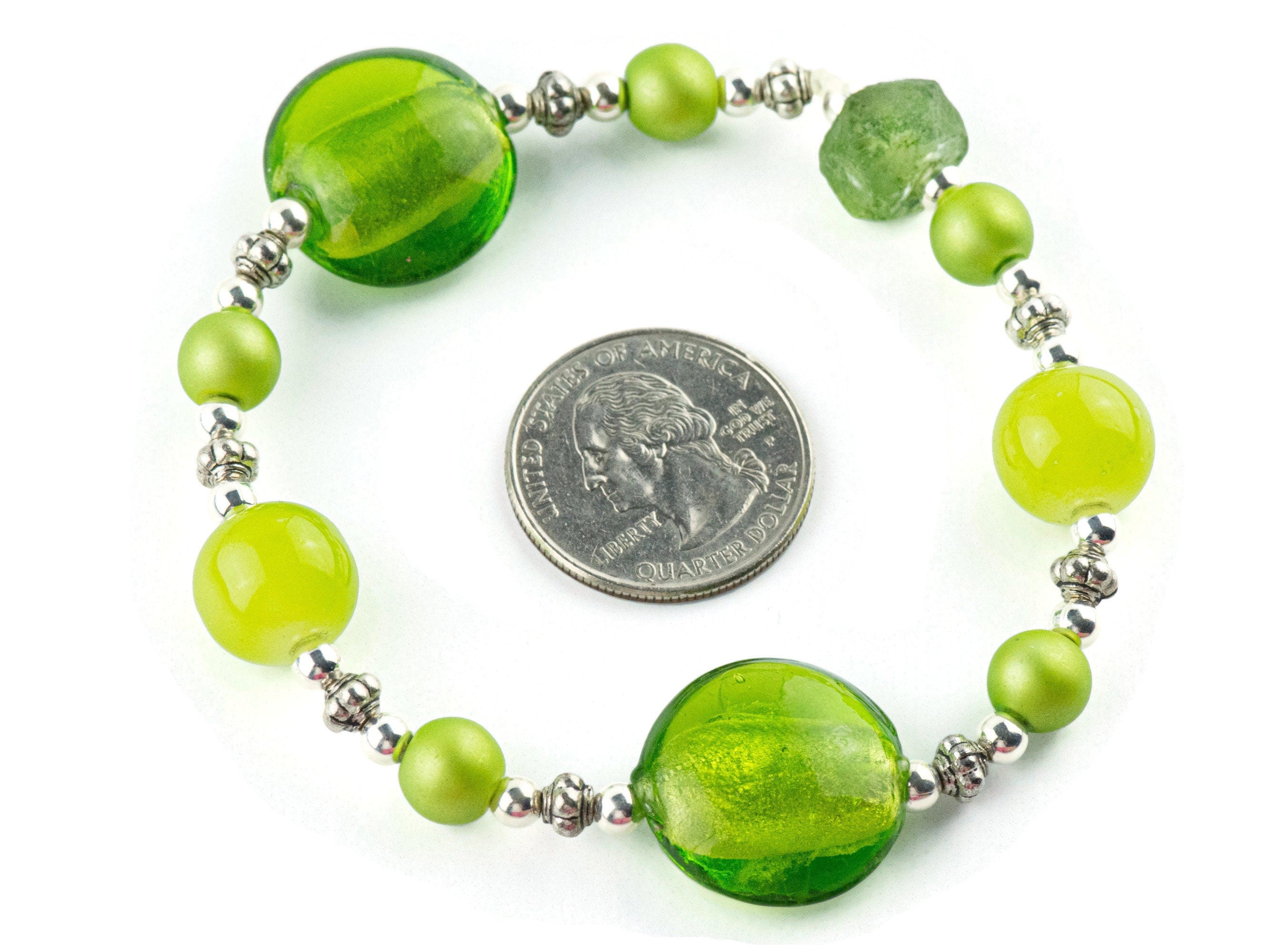 Green Apple Glass Beaded Stretch Bracelet / Chunky Bracelet / Handmade Jewelry
