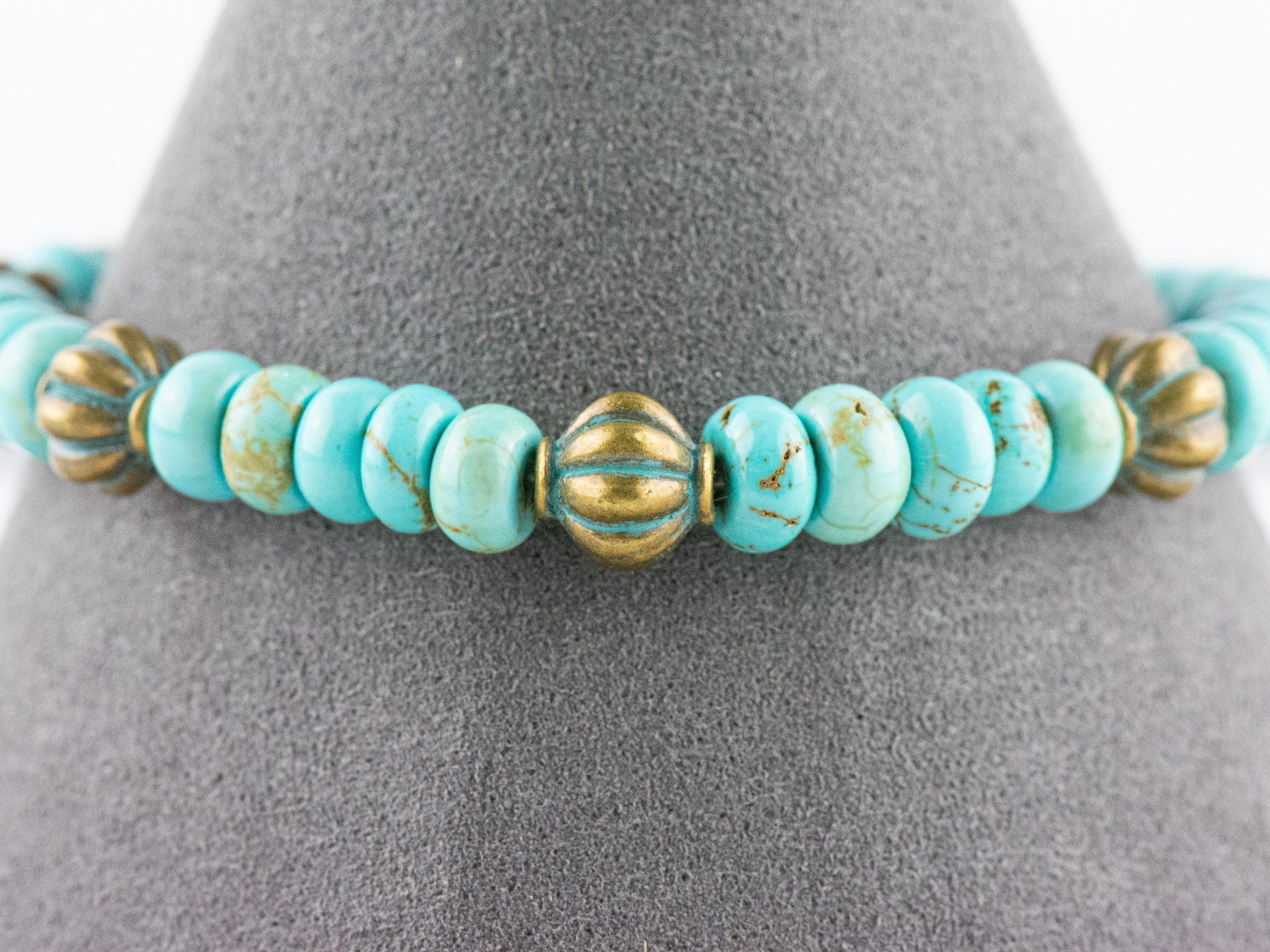 Howlite Turquoise Rondelle Beaded Stretch Bracelet / Boho Bracelet / Handmade Jewelry / Something Blue