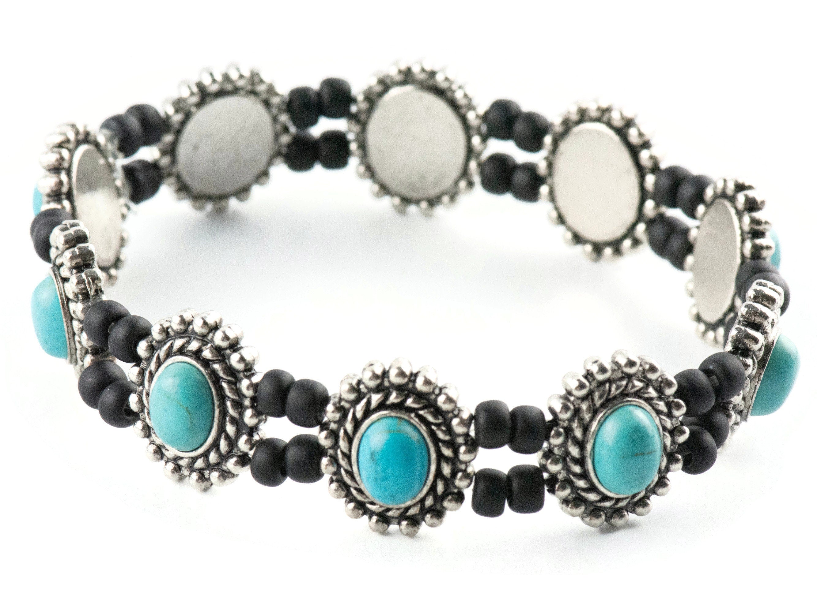 Turquoise Blue Howlite Oval Beaded Stretch Bracelet / Handmade Bracelet / Bohemian Jewelry