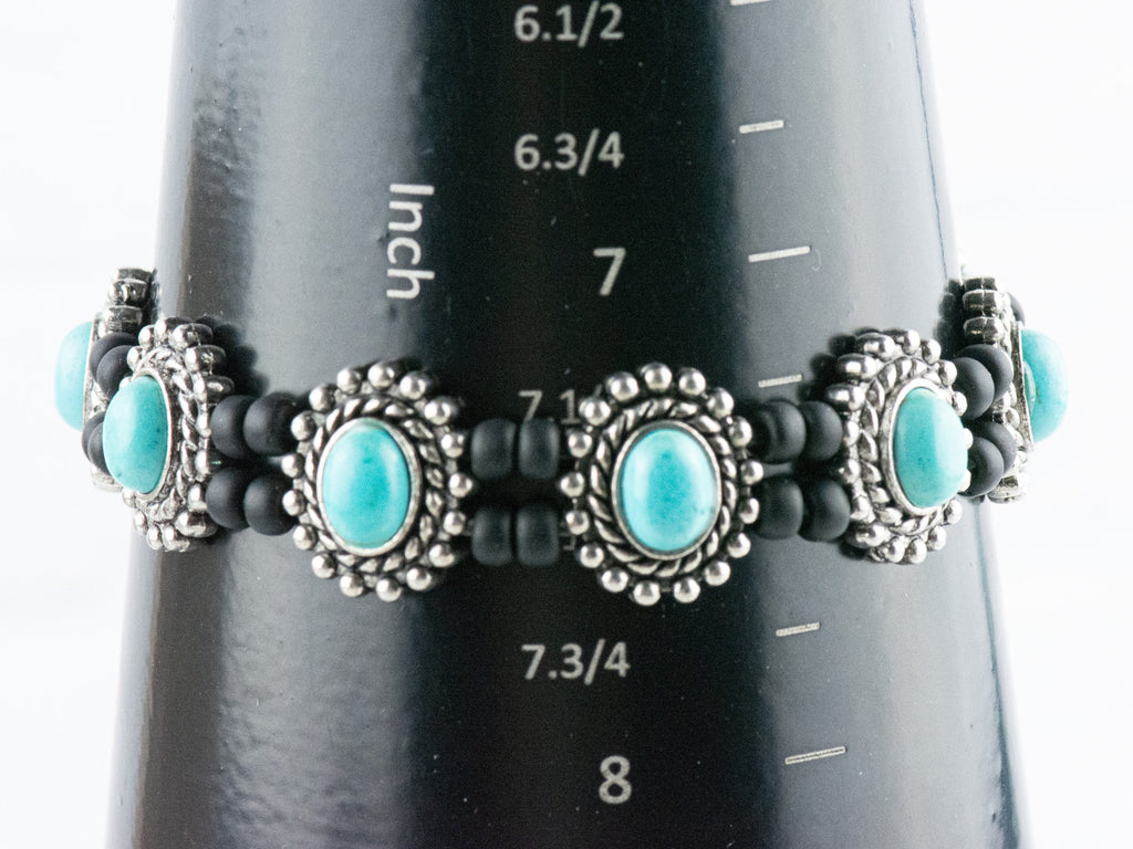 Turquoise Blue Howlite Oval Beaded Stretch Bracelet / Handmade Bracelet / Bohemian Jewelry