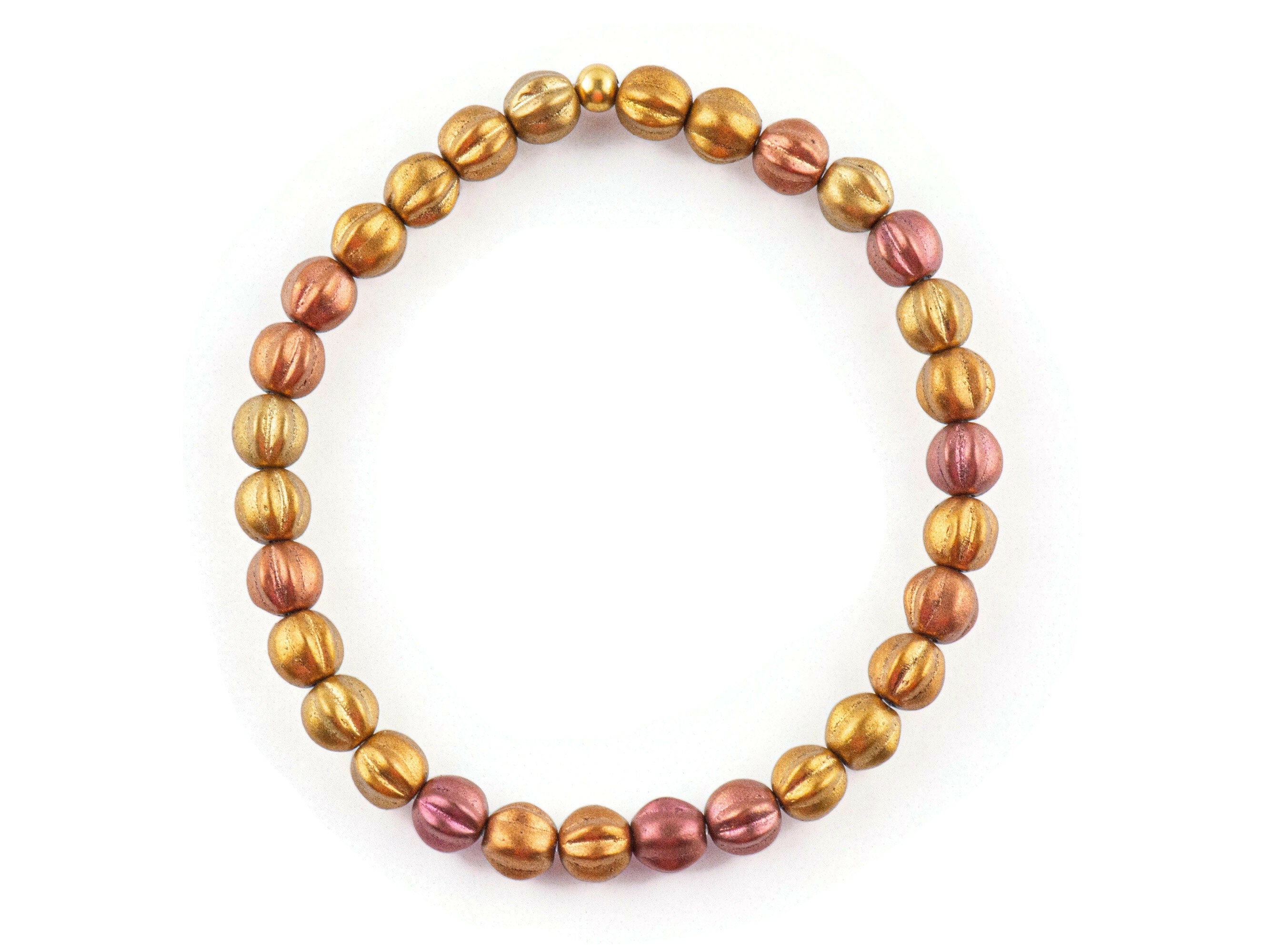 Autumn Copper Czech Glass Beaded Stretch Bracelet • Fall Jewelry • Simple Stackable Bracelet