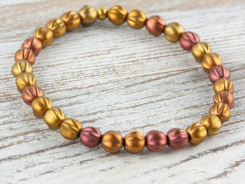 Autumn Copper Czech Glass Beaded Stretch Bracelet • Fall Jewelry • Simple Stackable Bracelet