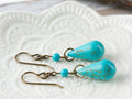 Howlite Teardrop Brass Earrings • Turquoise Blue • Handmade Earrings • Boho Style Earthy Jewelry • Jewelry Gift for Her