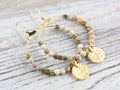 Natural White Impression Jasper Gold Coin Hoop Earrings • Gemstone Jewelry • Boho Dangle Earrings • Jewelry Gift for Her
