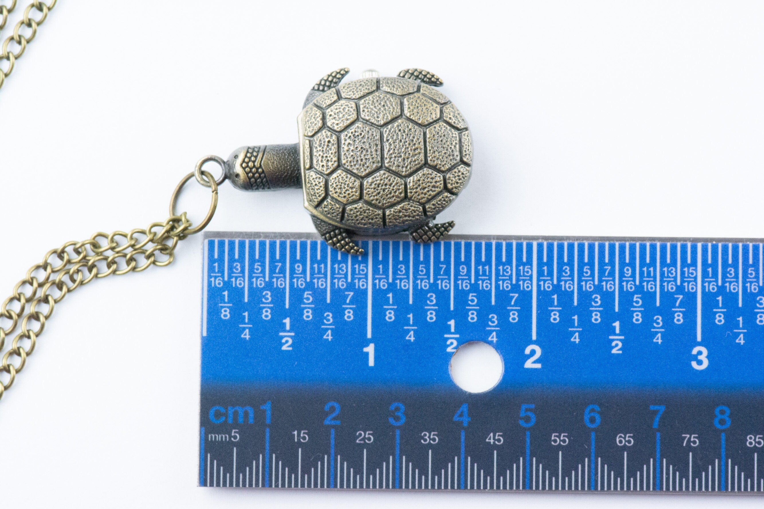 Tortoise Bronze Pocket Watch Long Necklace / Unique Watches / Sea Turtle Jewelry