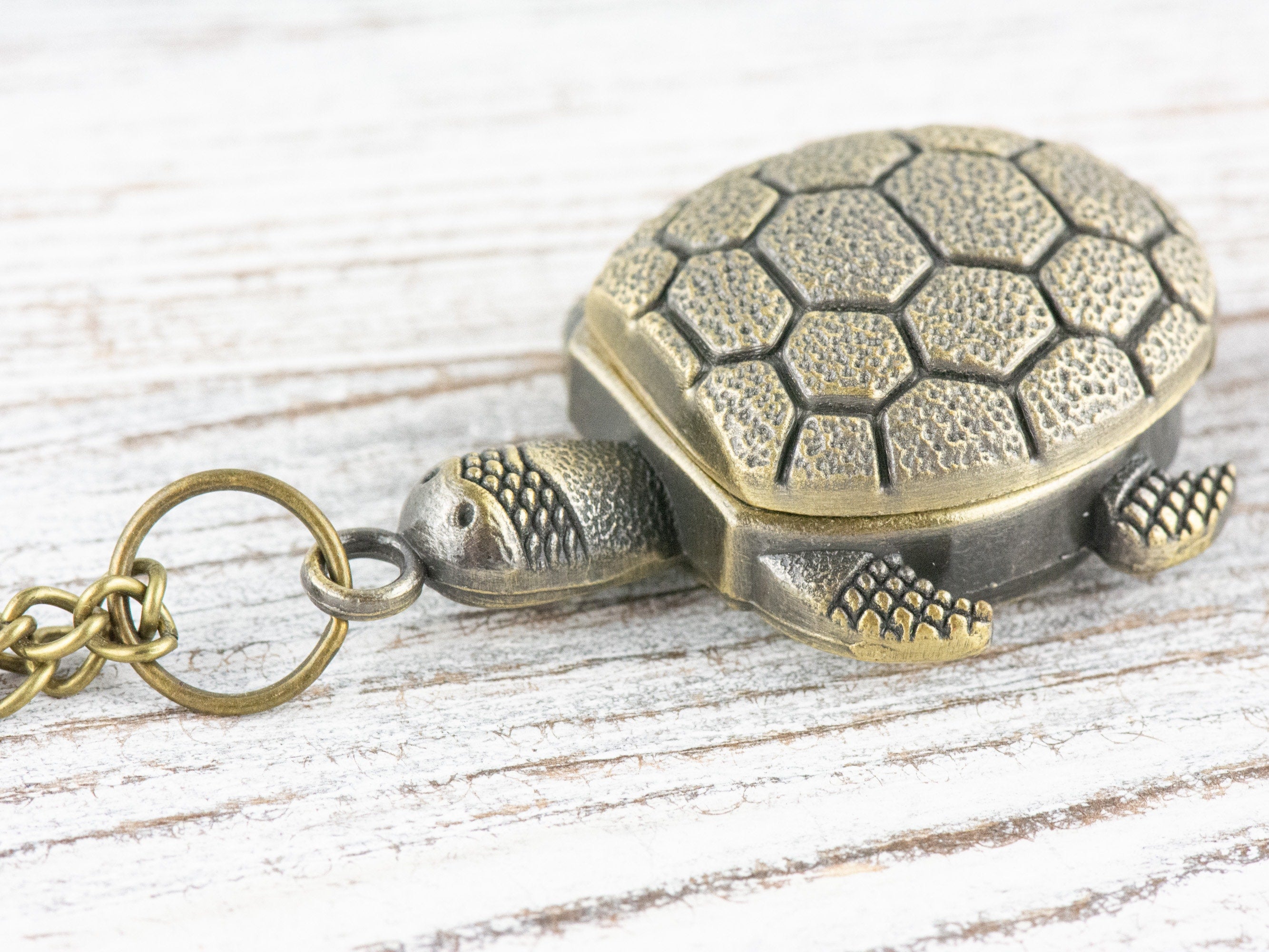 Tortoise Bronze Pocket Watch Long Necklace / Unique Watches / Sea Turtle Jewelry