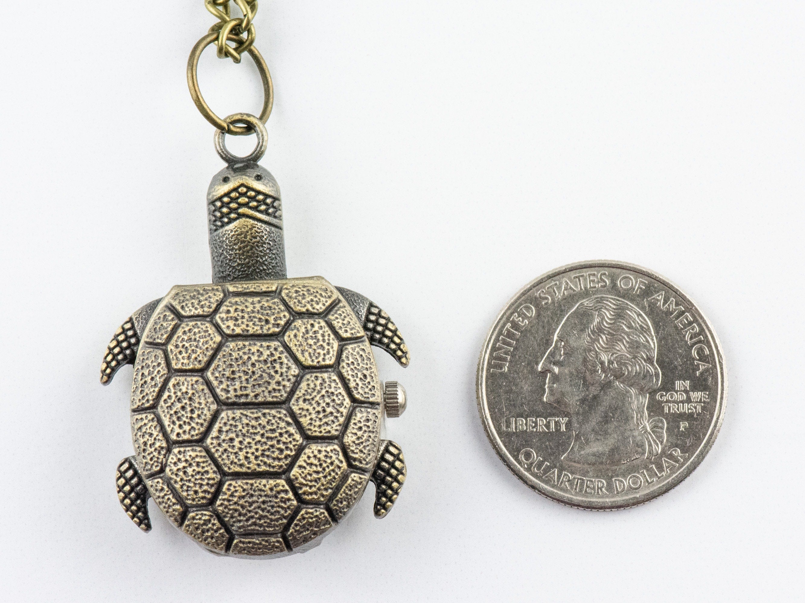 Tortoise Bronze Pocket Watch Long Necklace / Unique Watches / Sea Turtle Jewelry