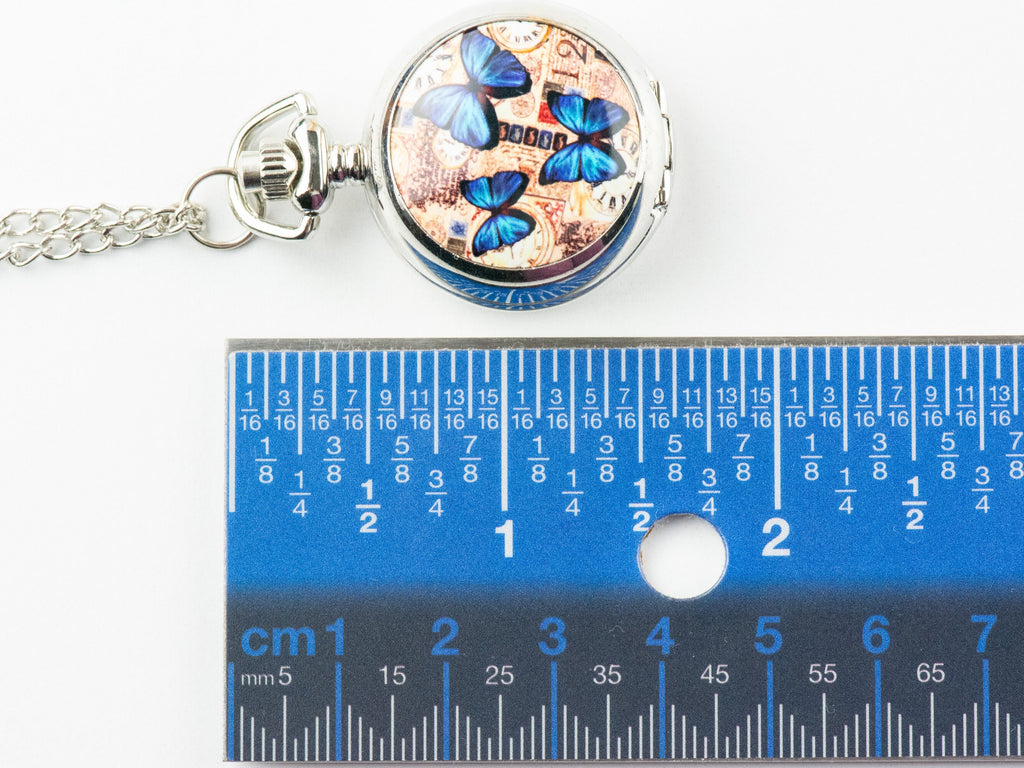 Butterfly Print Porcelain Pocket Watch Long Necklace / Unique Watches / Nature Inspired Jewelry