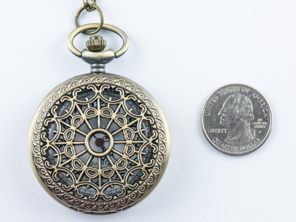 Spiderweb Bronze Pocket Watch Long Necklace / Unique Watches / Spider Jewelry / Large Pocket Watch