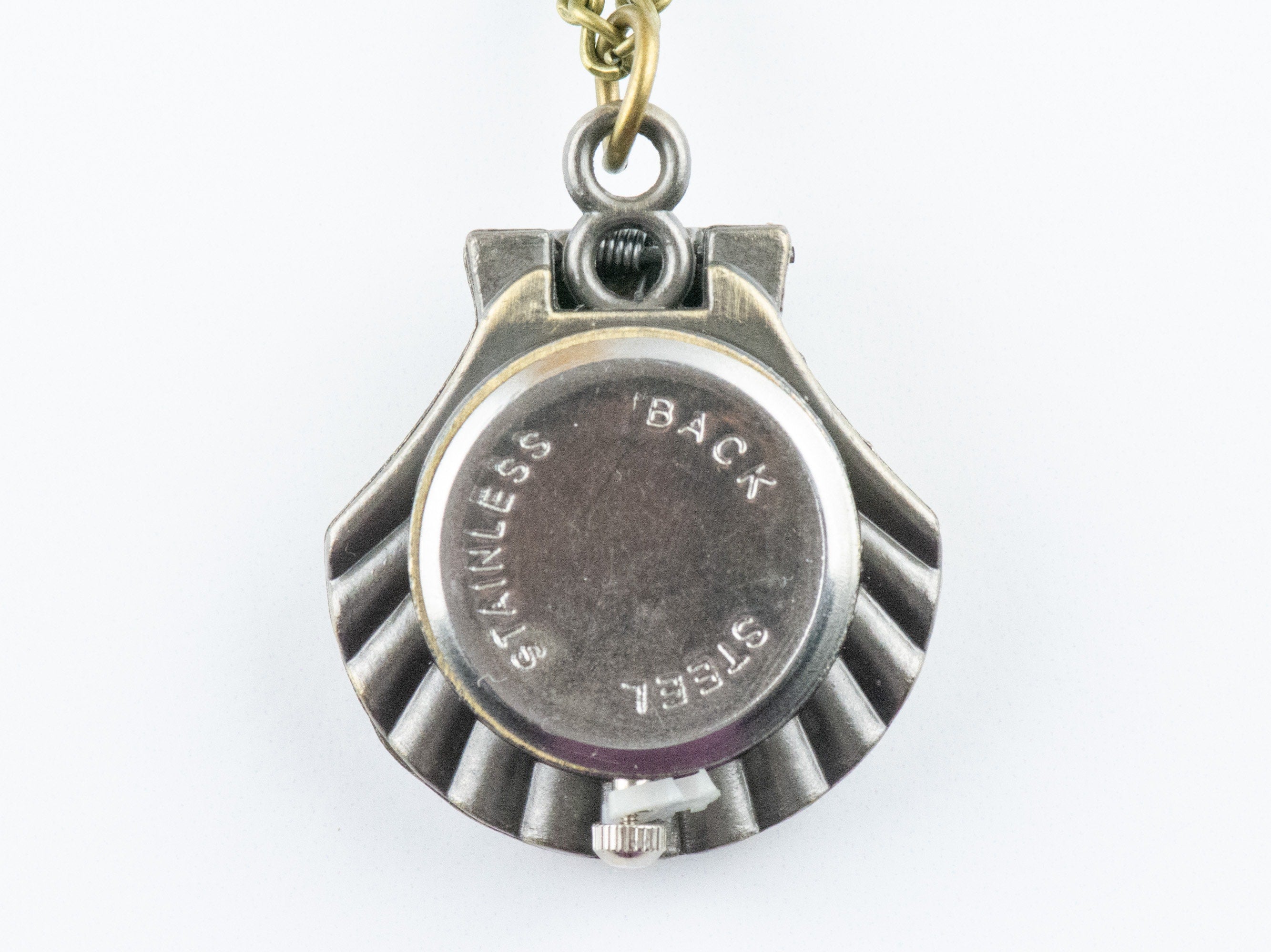 Seashell Bronze Pocket Watch Long Necklace / Unique Watches / Ocean Theme Jewelry