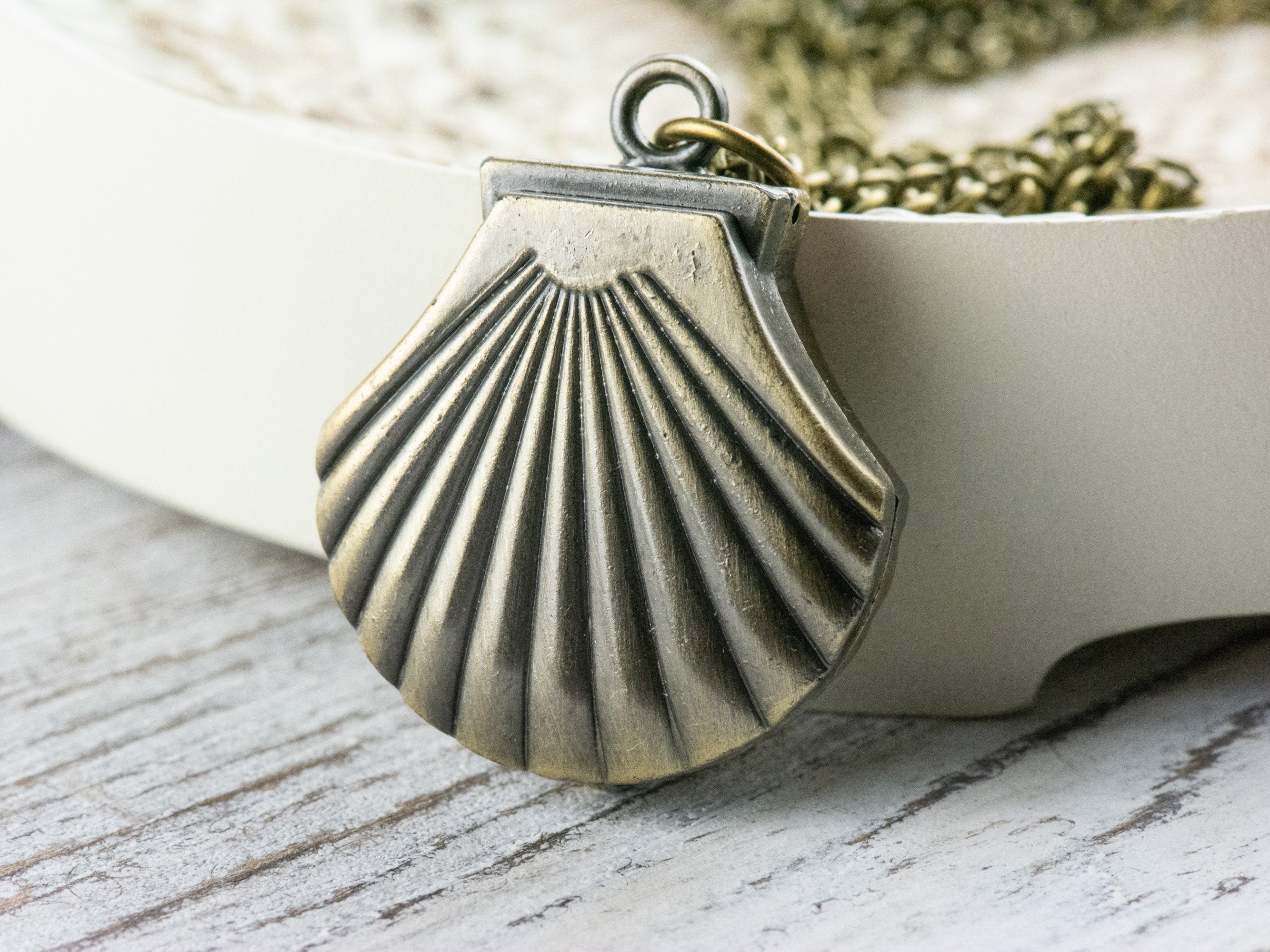 Seashell Bronze Pocket Watch Long Necklace / Unique Watches / Ocean Theme Jewelry