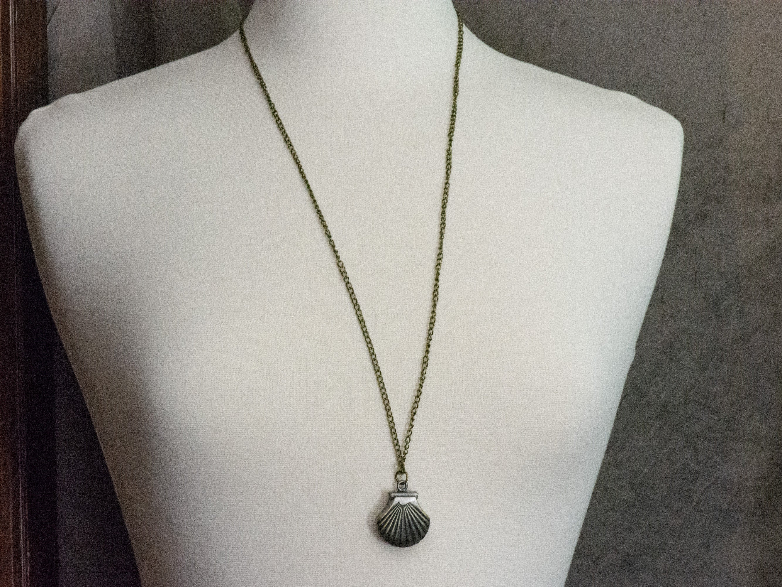 Seashell Bronze Pocket Watch Long Necklace / Unique Watches / Ocean Theme Jewelry