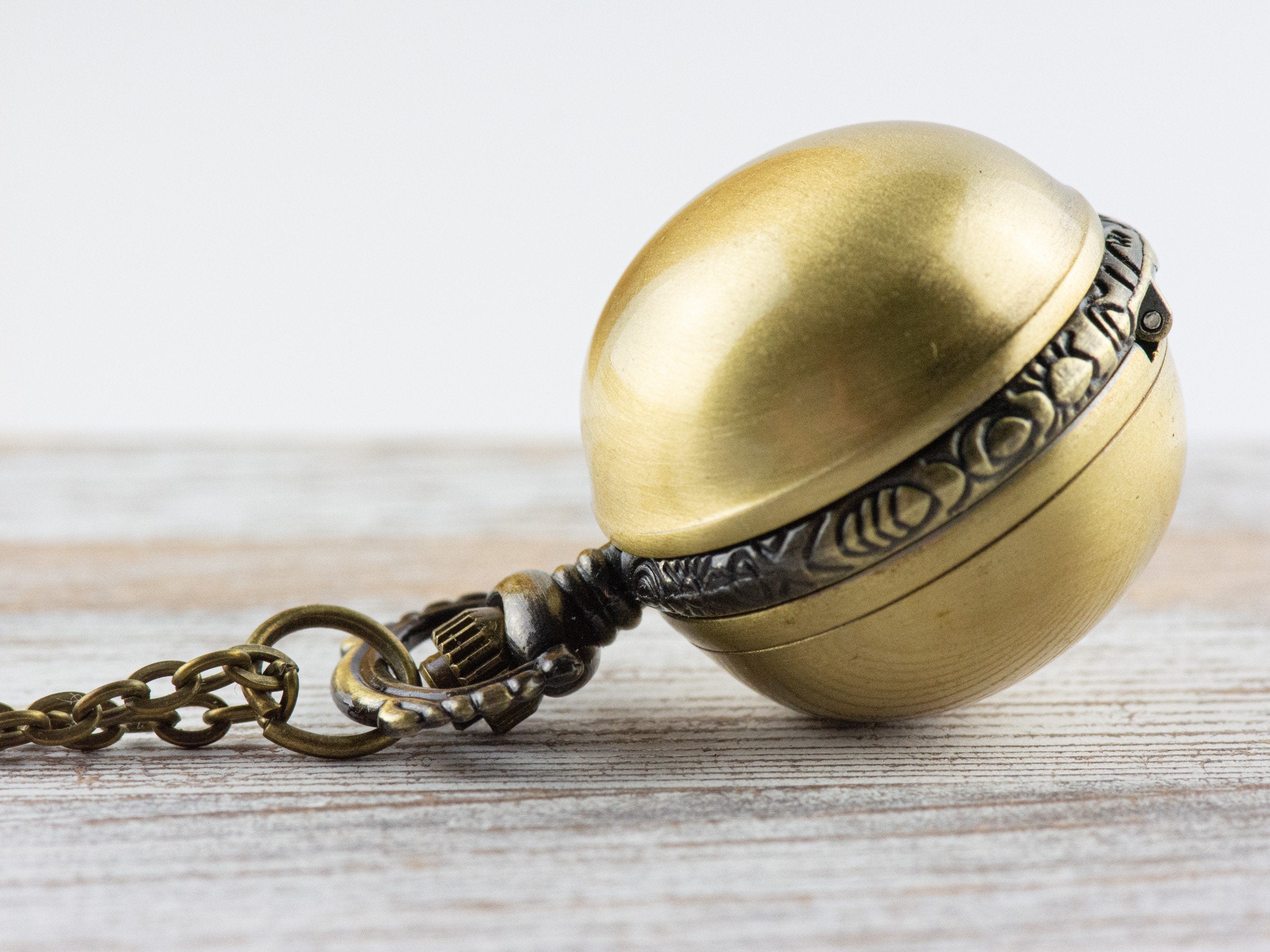 Round Ball Bronze Pocket Watch Long Necklace / Unique Watches / Simple Jewelry
