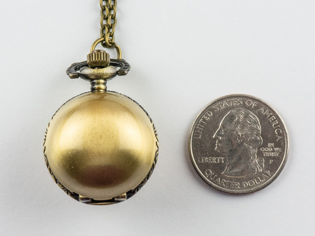 Round Ball Bronze Pocket Watch Long Necklace / Unique Watches / Simple Jewelry