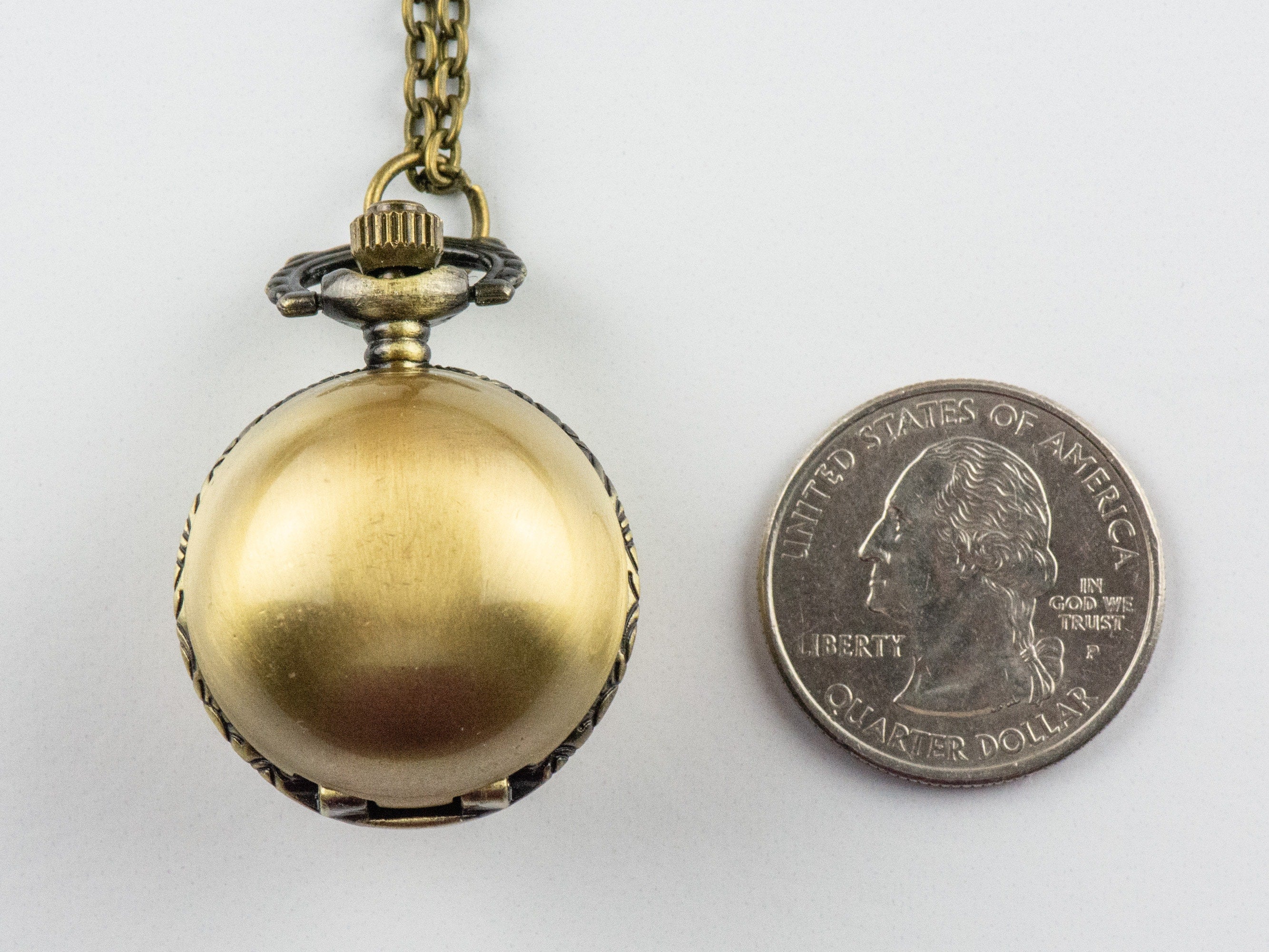 Round Ball Bronze Pocket Watch Long Necklace / Unique Watches / Simple Jewelry