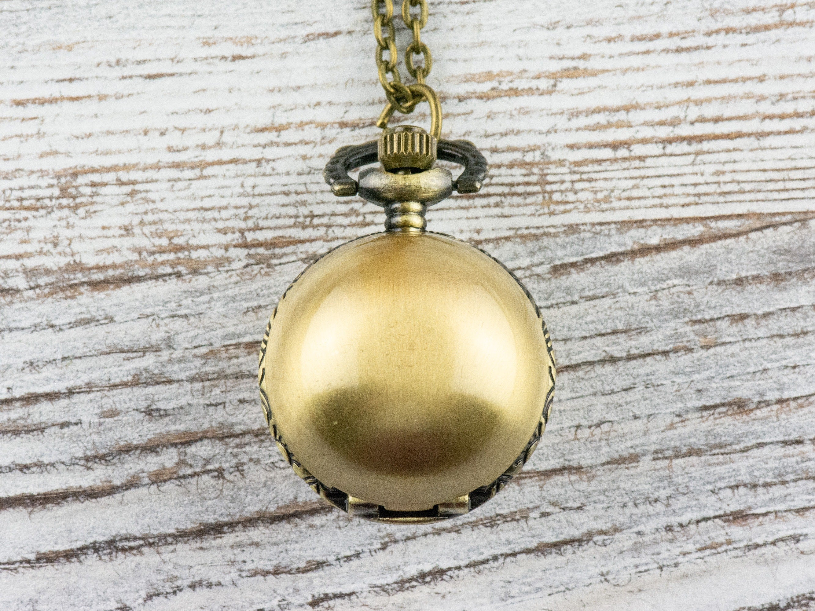 Round Ball Bronze Pocket Watch Long Necklace / Unique Watches / Simple Jewelry