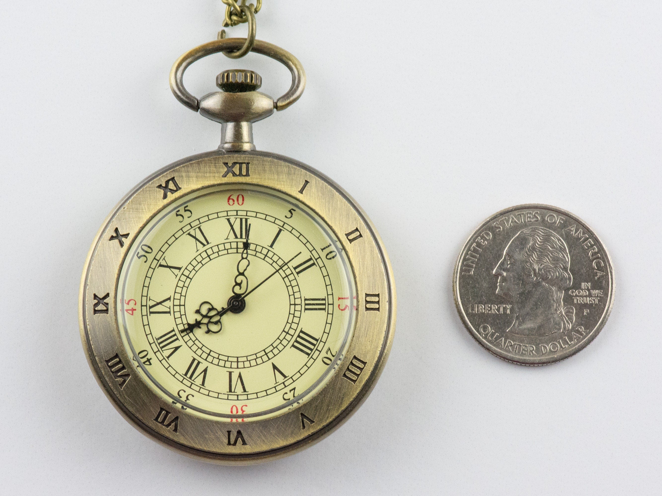 Roman Numeral Bronze Pocket Watch Long Necklace / Unique Watches / Steampunk Watch / Large Pocket Watch