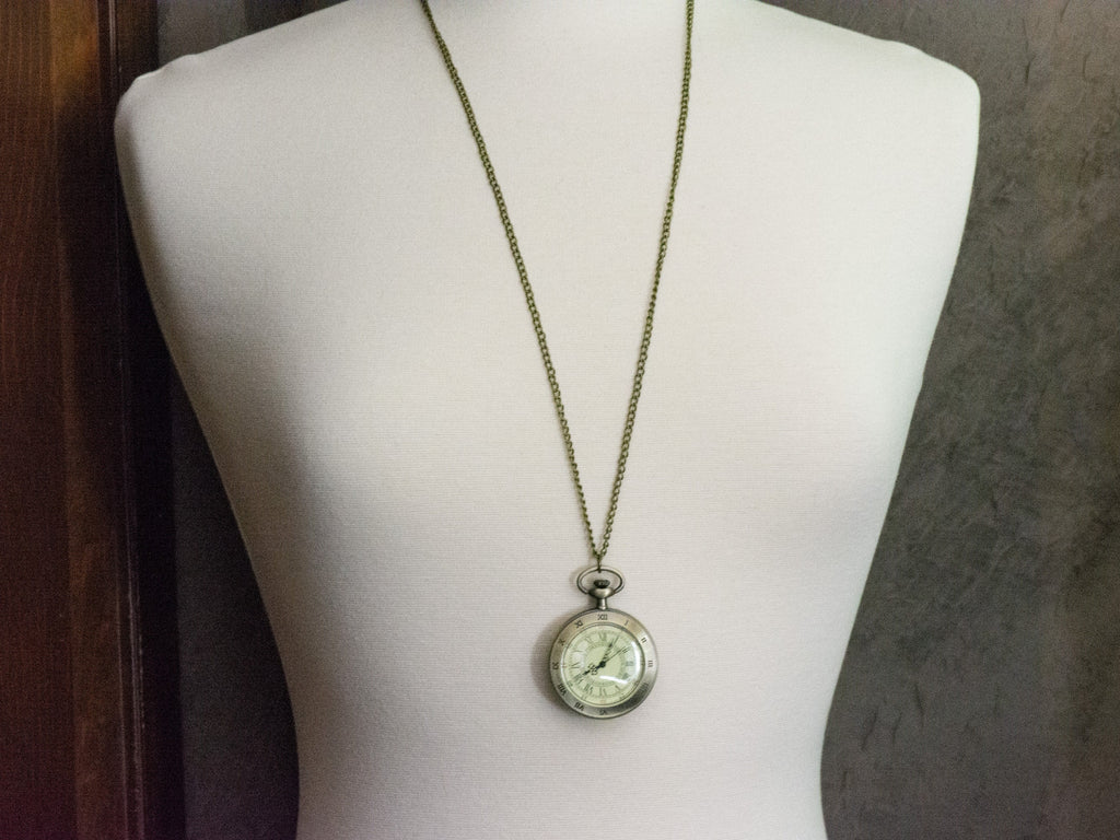 Roman Numeral Bronze Pocket Watch Long Necklace / Unique Watches / Steampunk Watch / Large Pocket Watch