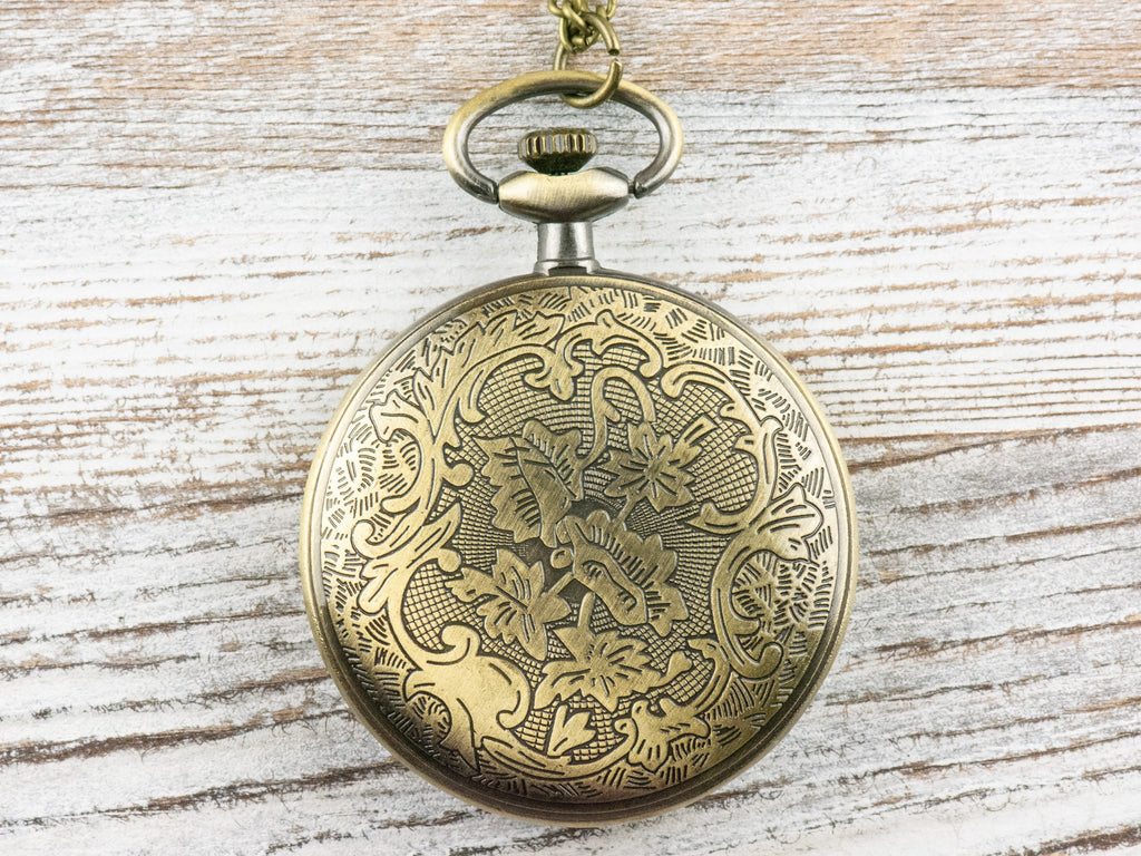 Roman Numeral Bronze Pocket Watch Long Necklace / Unique Watches / Steampunk Watch / Large Pocket Watch