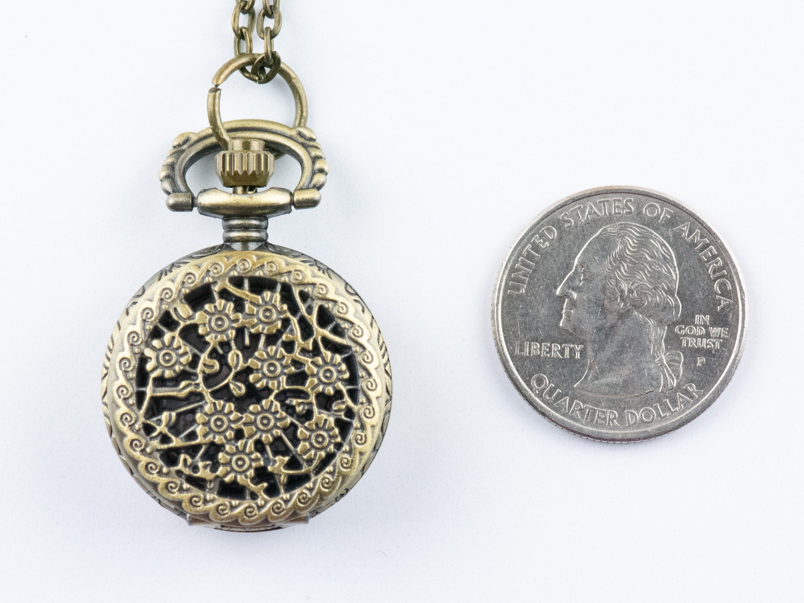 Floral Bronze Pocket Watch Long Necklace / Unique Watches / Nature Inspired Jewelry