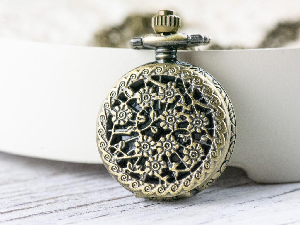 Floral Bronze Pocket Watch Long Necklace / Unique Watches / Nature Inspired Jewelry