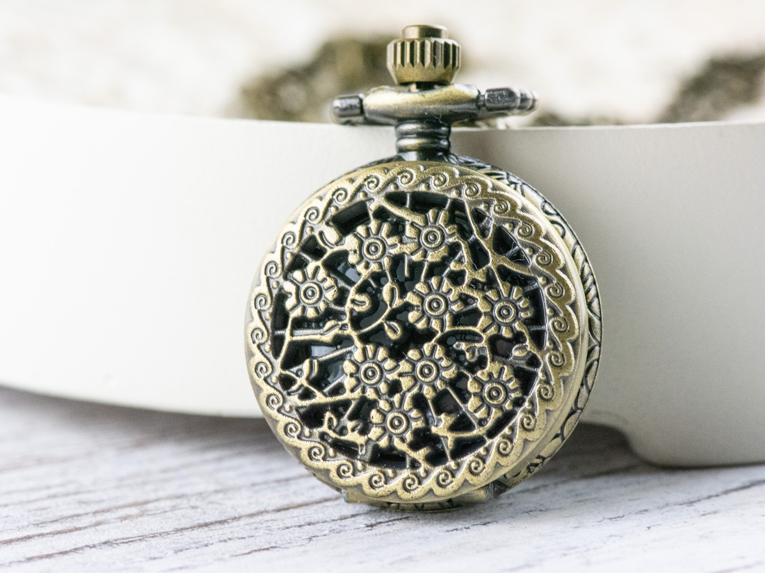 Floral Bronze Pocket Watch Long Necklace / Unique Watches / Nature Inspired Jewelry