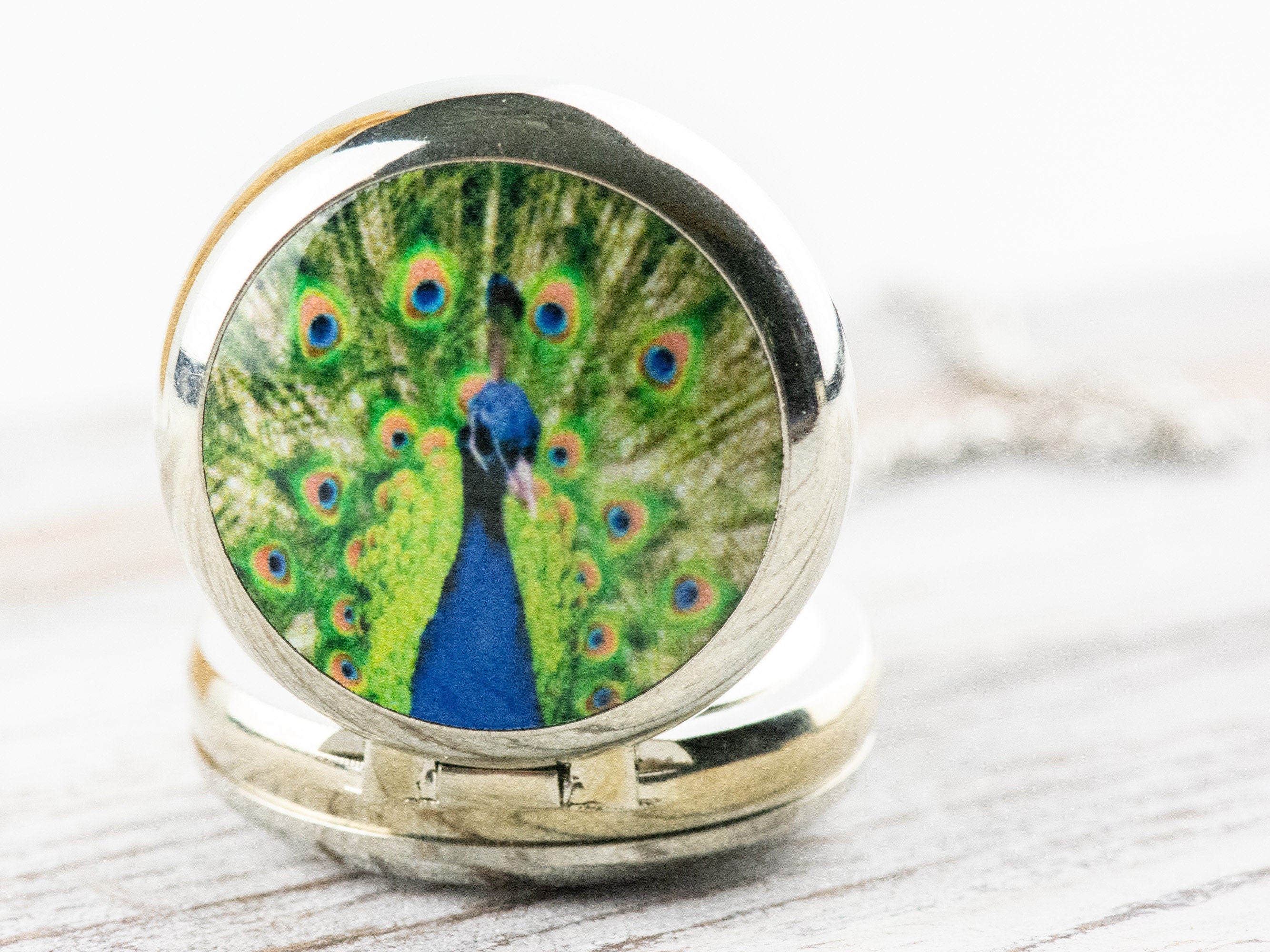 Peacock Print Porcelain Pocket Watch Long Necklace / Unique Watches / Nature Inspired Jewelry