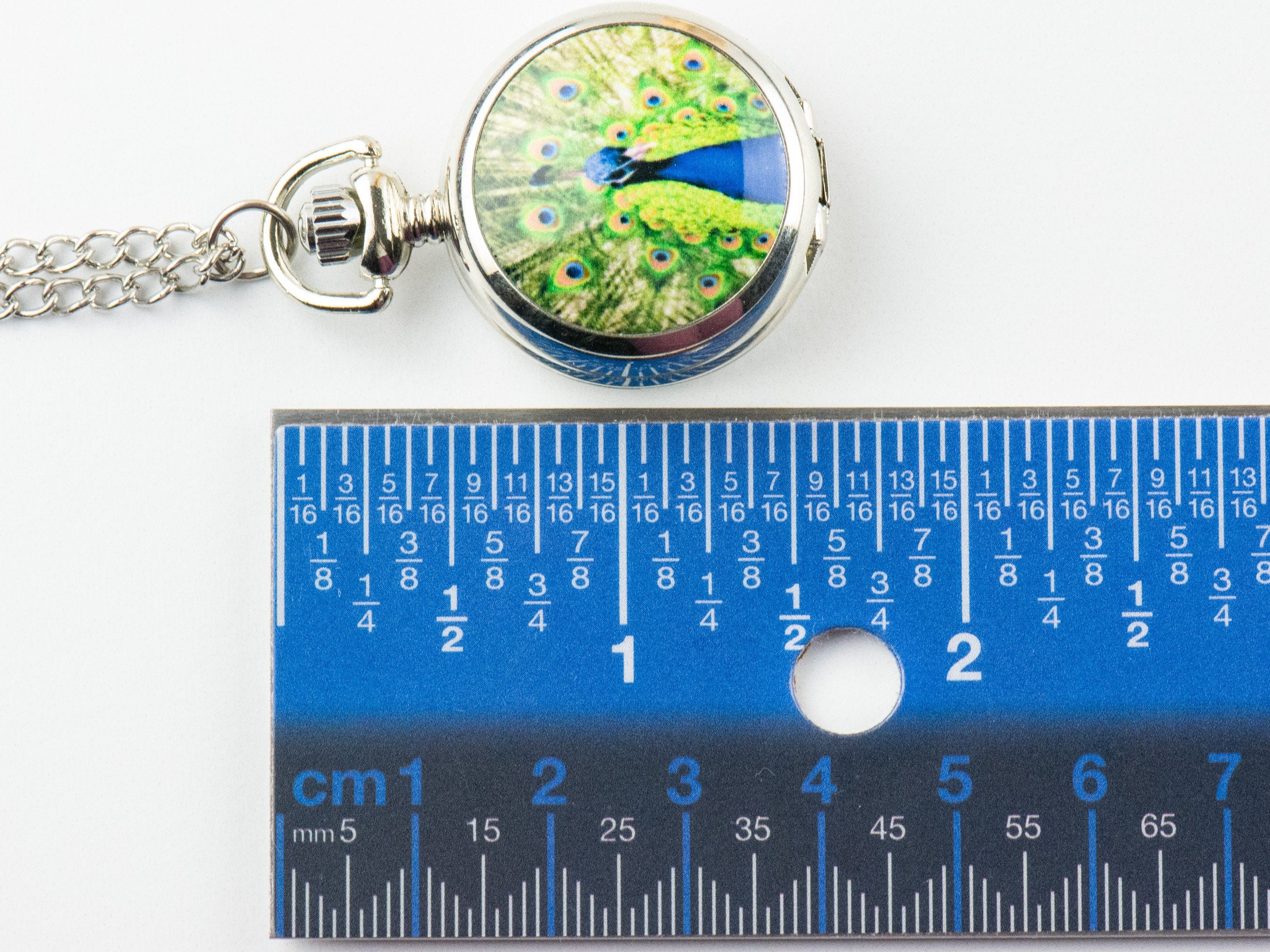 Peacock Print Porcelain Pocket Watch Long Necklace / Unique Watches / Nature Inspired Jewelry