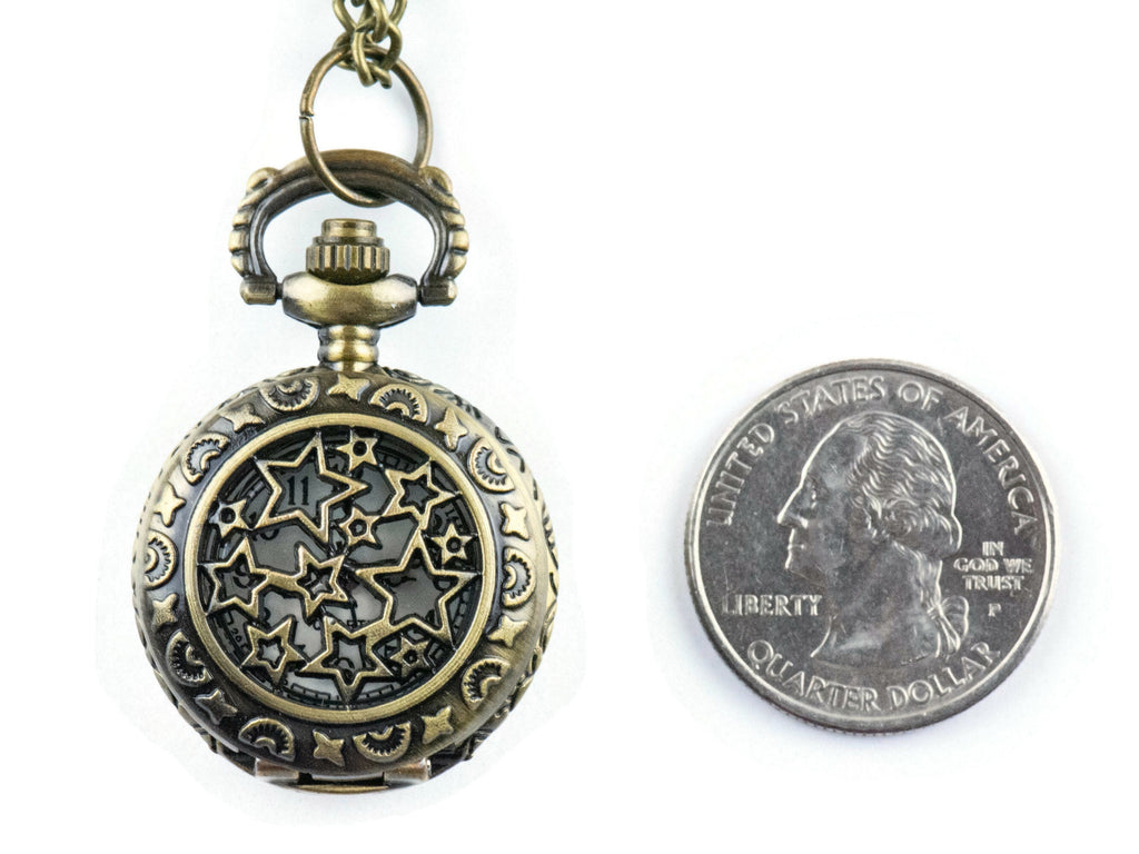 Stars Bronze Pocket Watch Long Necklace / Unique Watches / Nature Inspired Jewelry