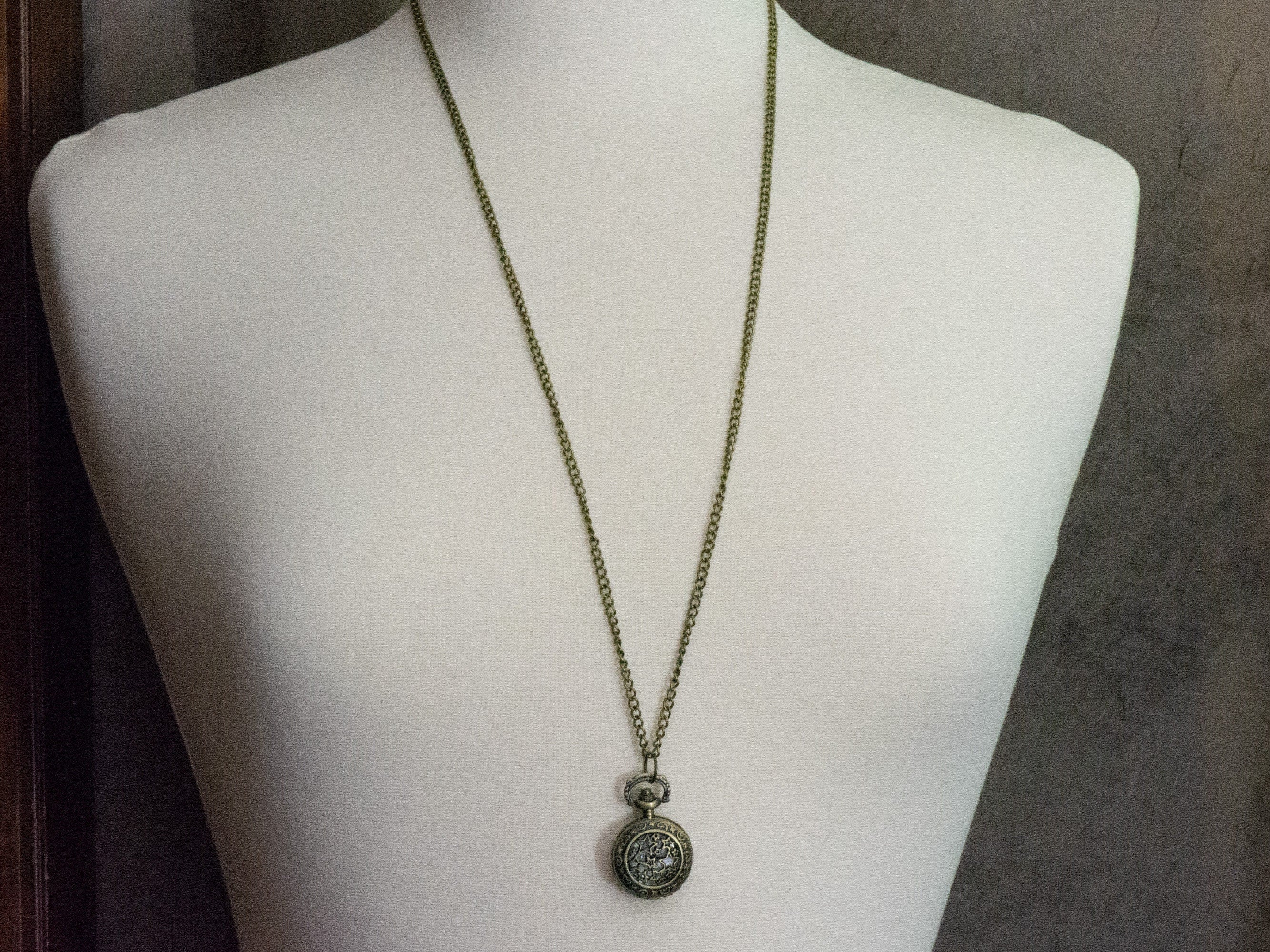 Stars Bronze Pocket Watch Long Necklace / Unique Watches / Nature Inspired Jewelry