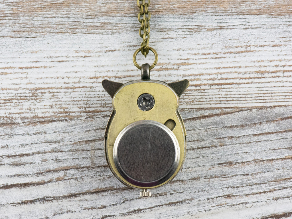 Winged Owl Bronze Pocket Watch Long Necklace / Unique Watches / Nature Inspired Jewelry