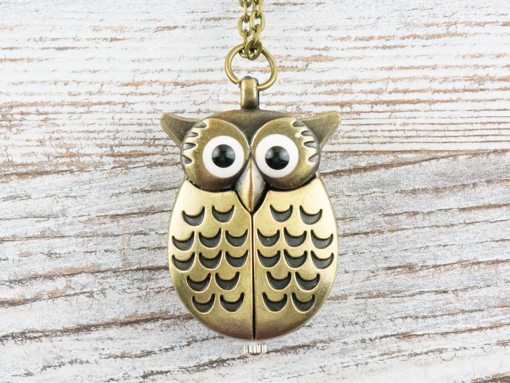 Winged Owl Bronze Pocket Watch Long Necklace / Unique Watches / Nature Inspired Jewelry