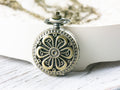 Flower Bronze Pocket Watch Long Necklace / Unique Watches / Nature Inspired Jewelry