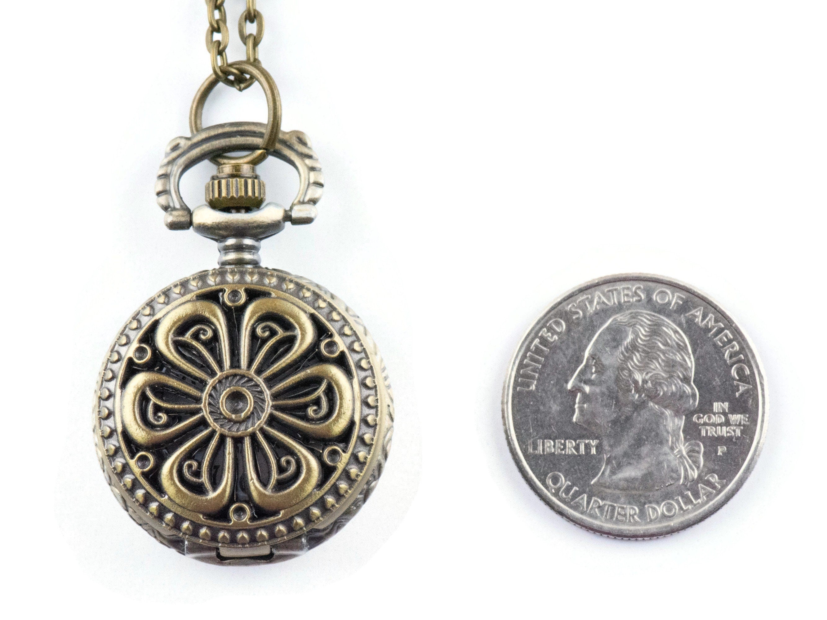 Flower Bronze Pocket Watch Long Necklace / Unique Watches / Nature Inspired Jewelry