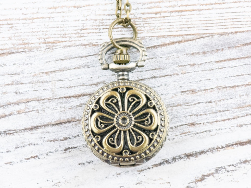 Flower Bronze Pocket Watch Long Necklace / Unique Watches / Nature Inspired Jewelry