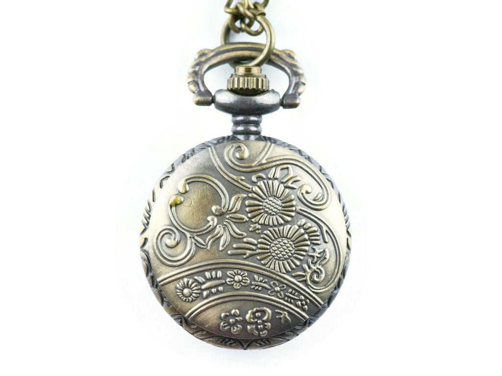 Flower Bronze Pocket Watch Long Necklace / Unique Watches / Nature Inspired Jewelry
