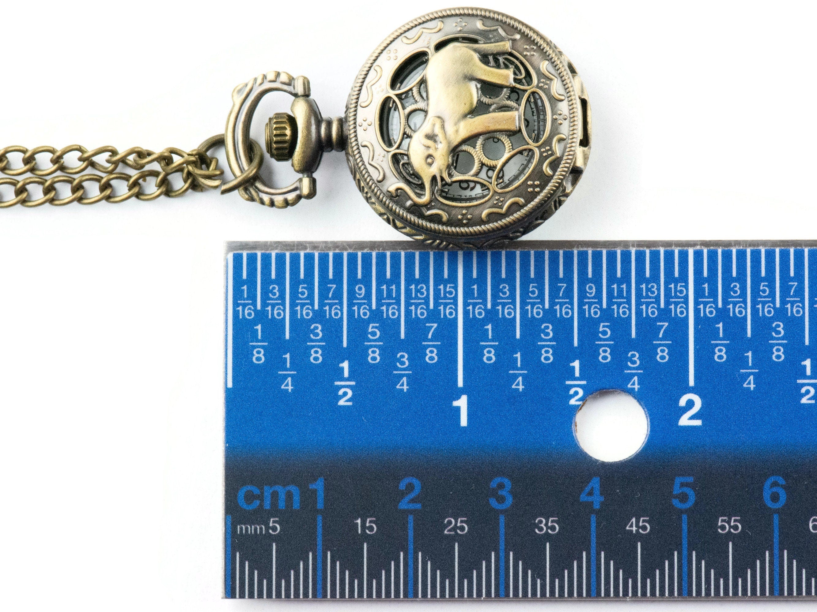 Elephant Bronze Pocket Watch Long Necklace / Unique Watches / Elephant Necklace