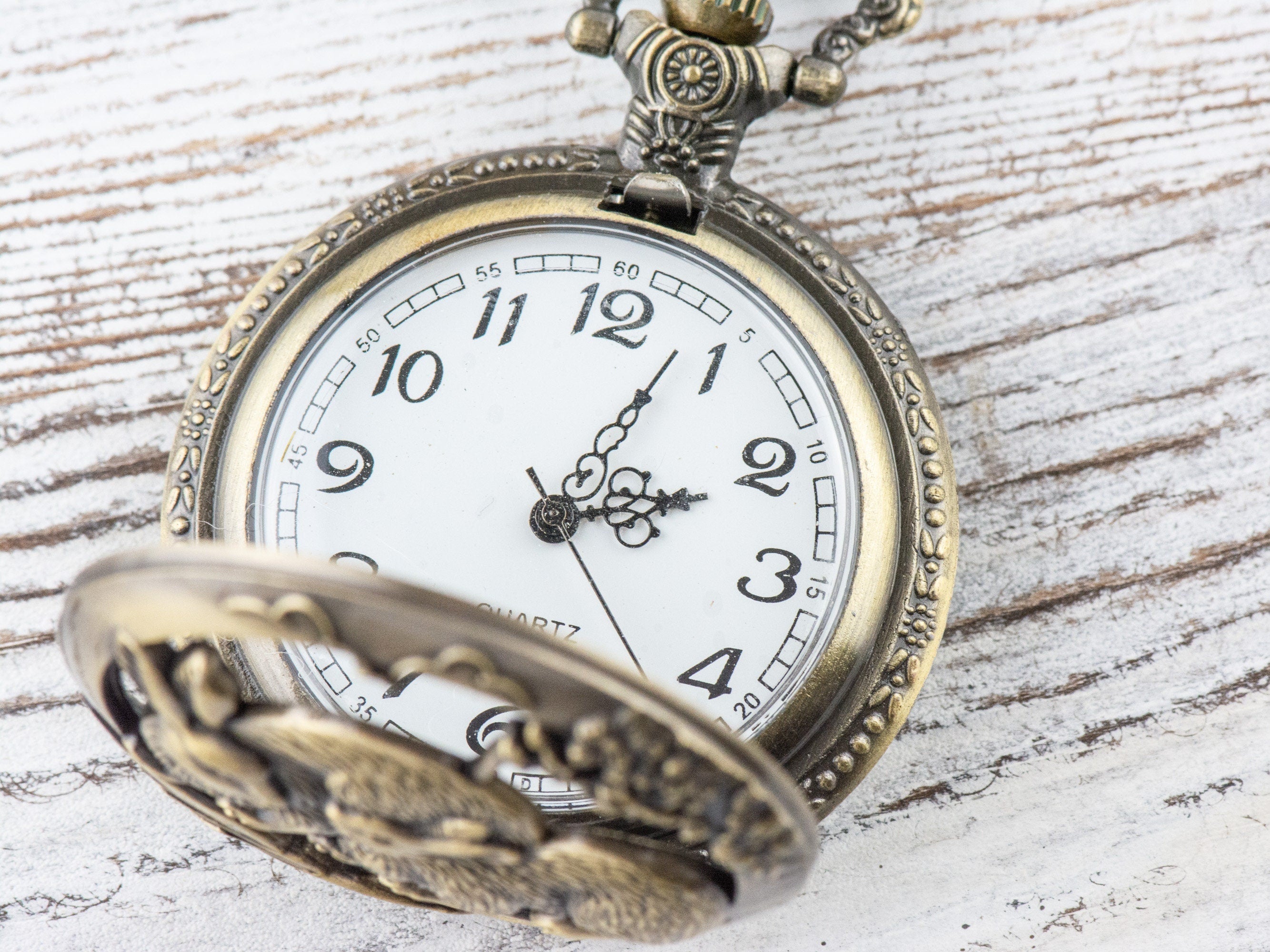 Rabbit Bronze Pocket Watch Long Necklace / Unique Watches / Nature Inspired Jewelry / Large Pocket Watch