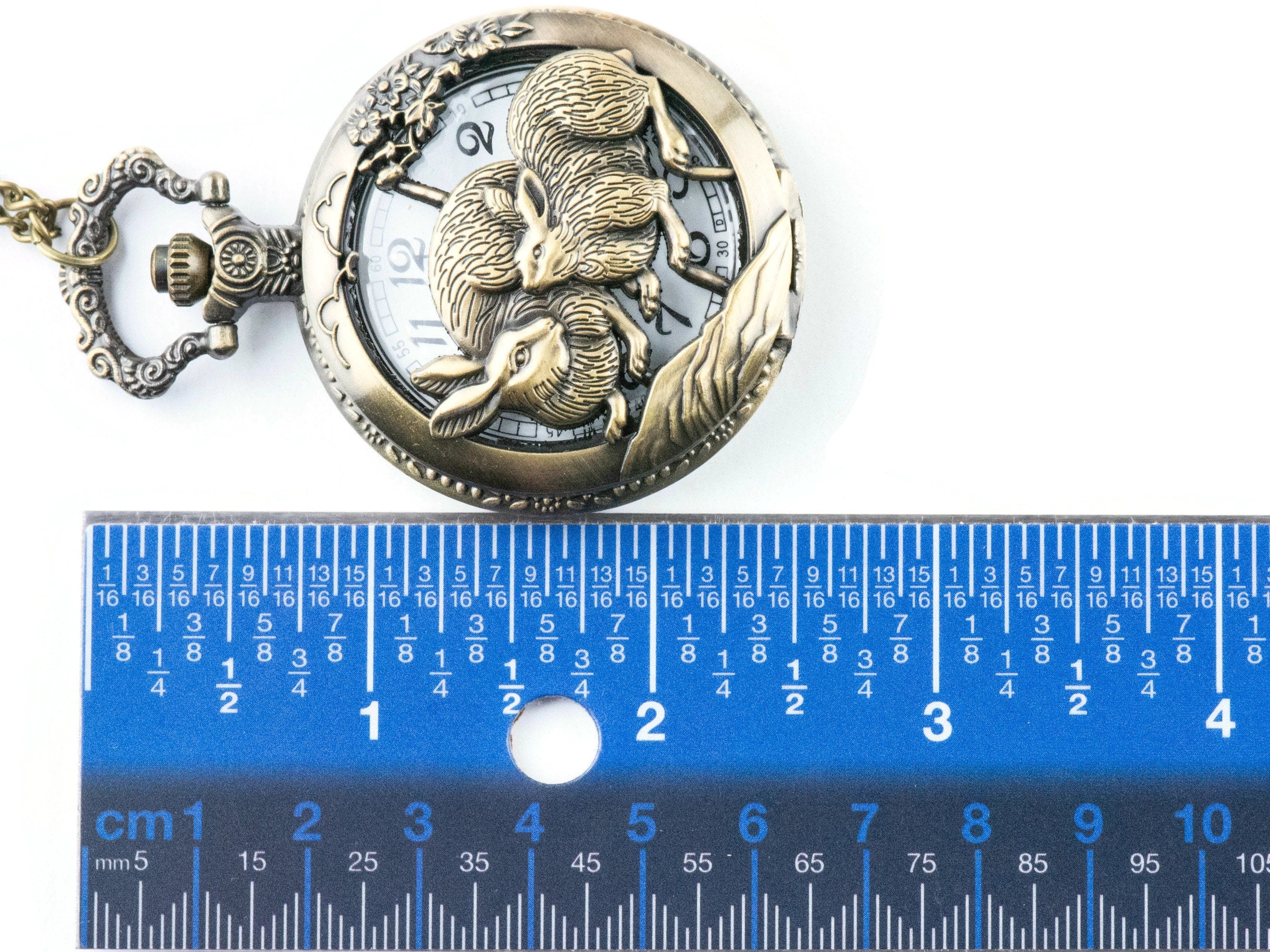 Rabbit Bronze Pocket Watch Long Necklace / Unique Watches / Nature Inspired Jewelry / Large Pocket Watch