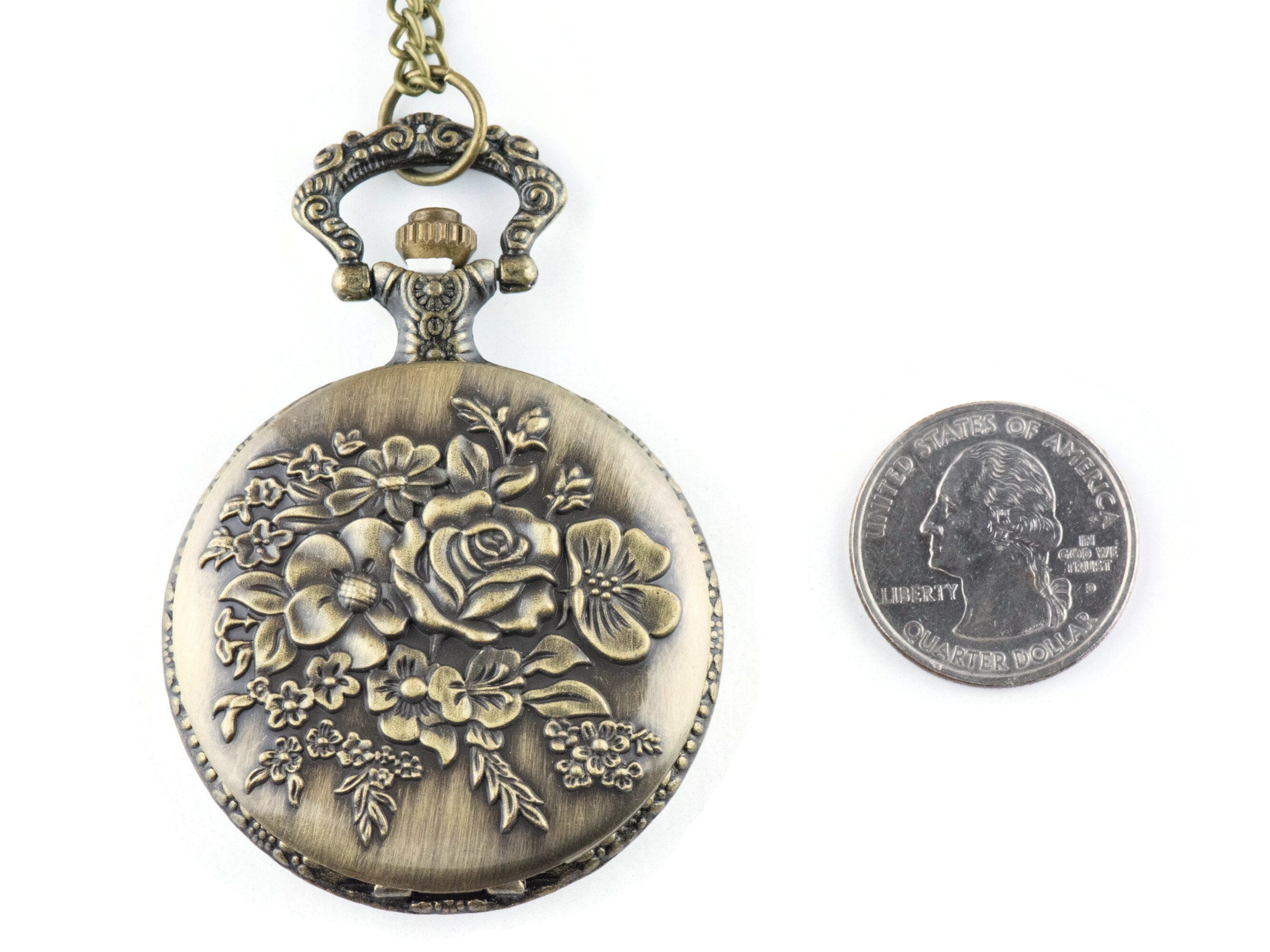 Roses Bronze Pocket Watch Long Necklace / Unique Watches / Nature Inspired Jewelry / Large Pocket Watch
