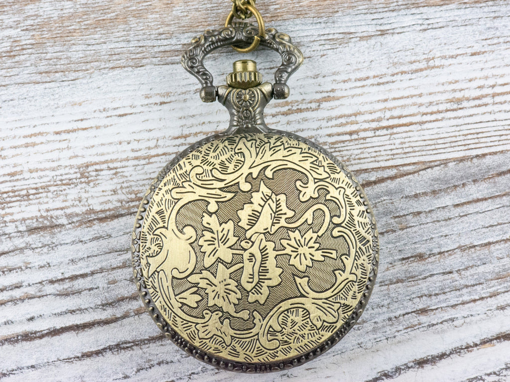 Roses Bronze Pocket Watch Long Necklace / Unique Watches / Nature Inspired Jewelry / Large Pocket Watch