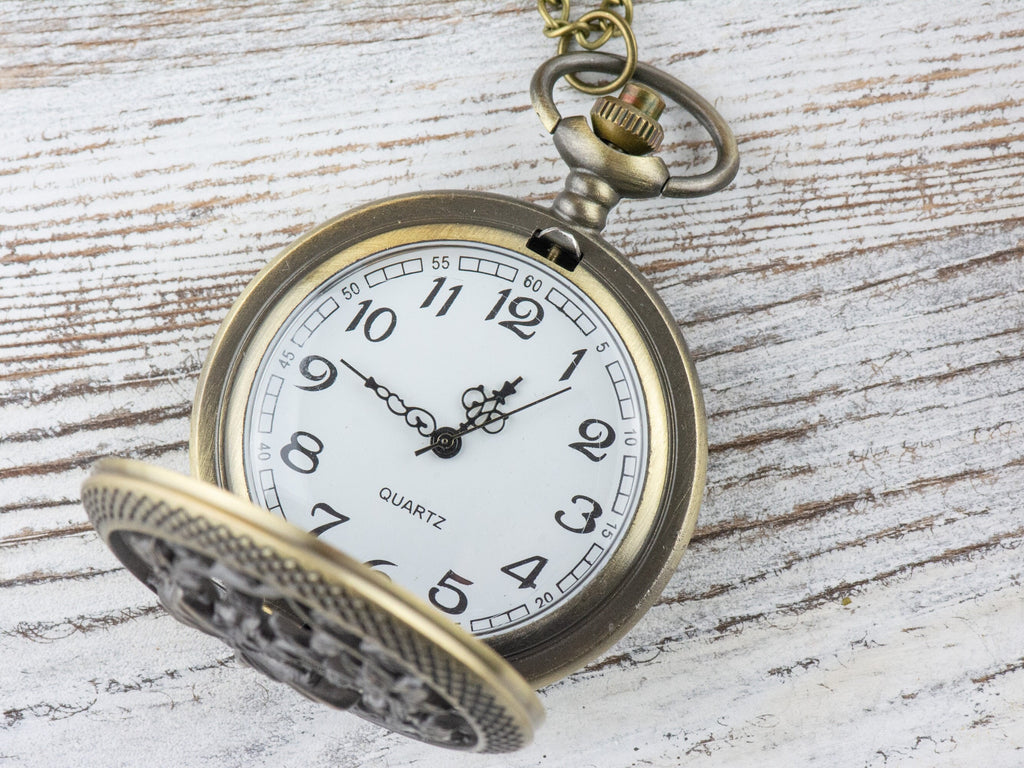 Butterfly Floral Bronze Pocket Watch Long Necklace / Unique Watches / Nature Inspired Jewelry / Large Pocket Watch