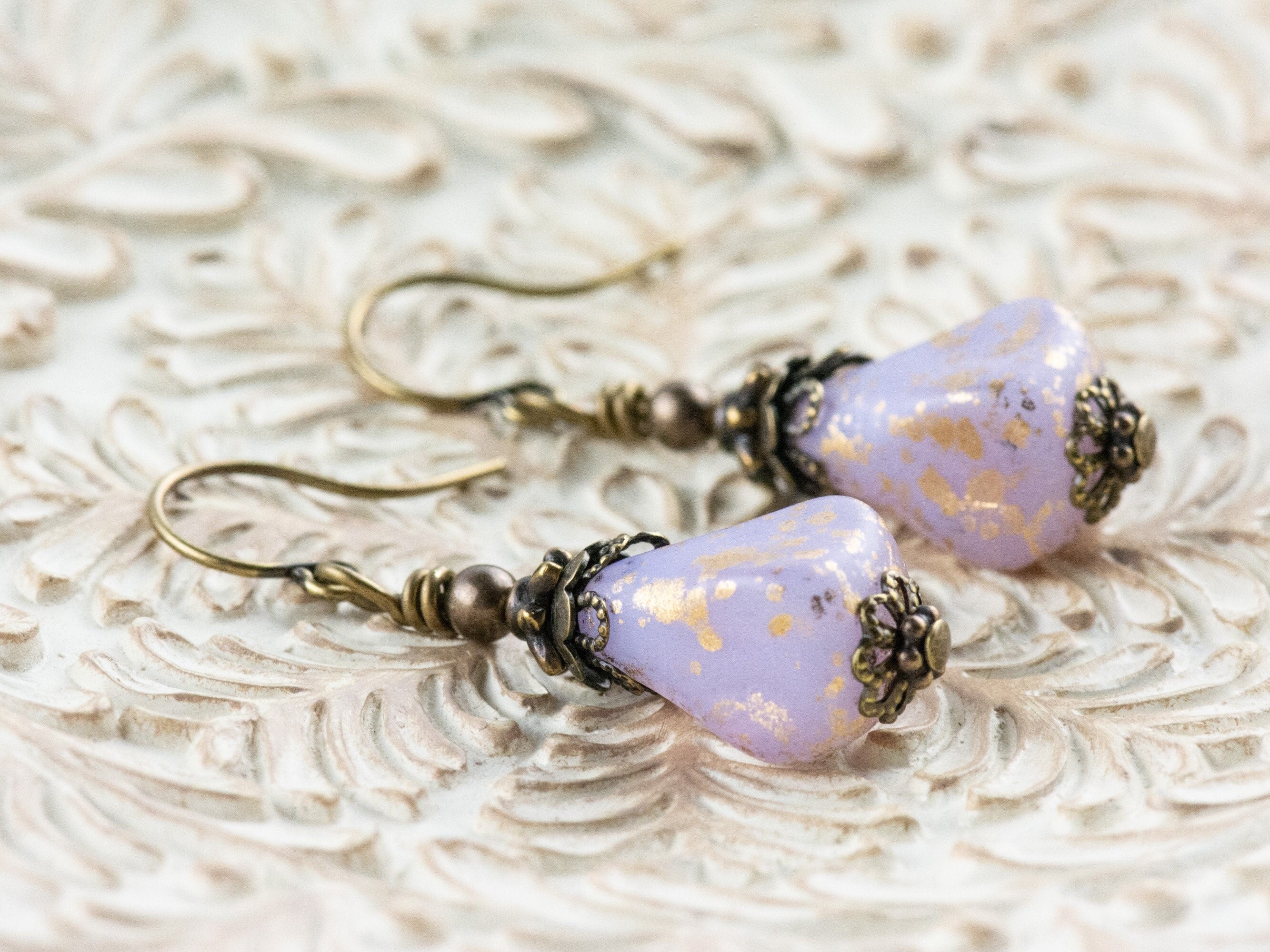 Purple Rain Earthy Brass Earrings • Nature-Inspired Jewelry • Handmade Dangly Earrings for Women • Fall Gifts