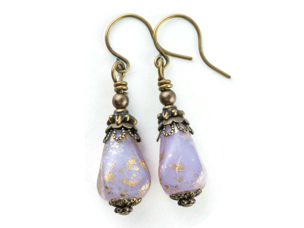 Purple Rain Earthy Brass Earrings • Nature-Inspired Jewelry • Handmade Dangly Earrings for Women • Fall Gifts