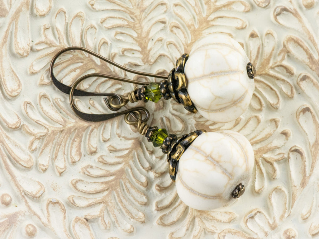White Pumpkin Brass Earrings • Handmade Rustic Nature Jewelry • Autumn Vibes