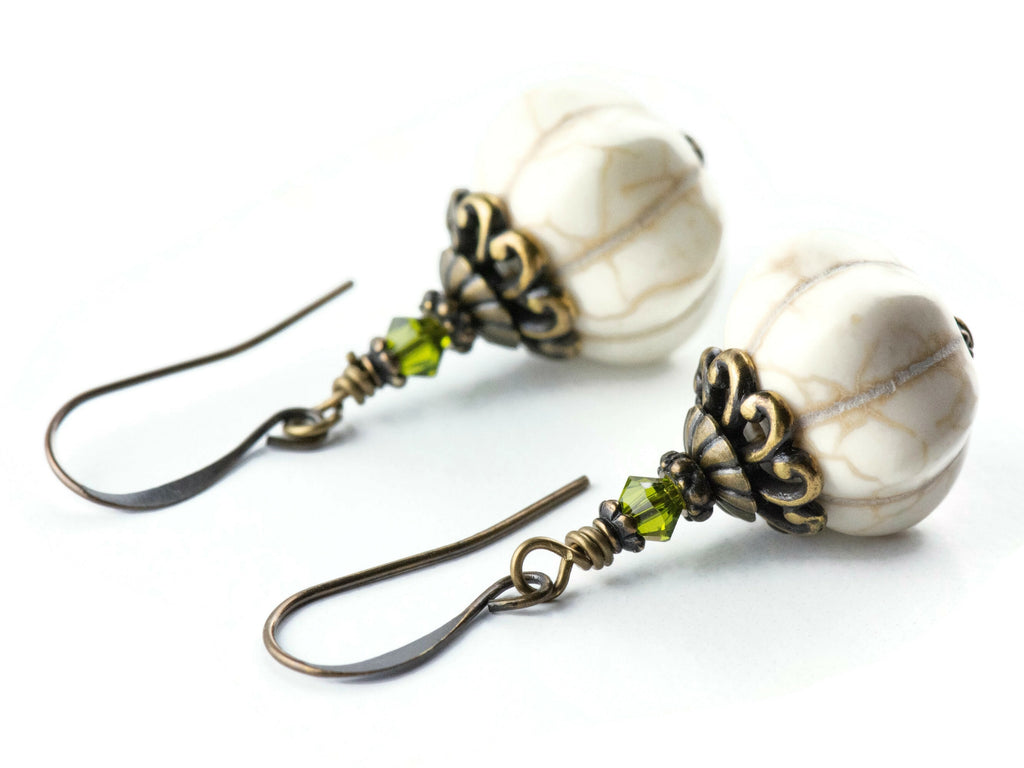 White Pumpkin Brass Earrings • Handmade Rustic Nature Jewelry • Autumn Vibes
