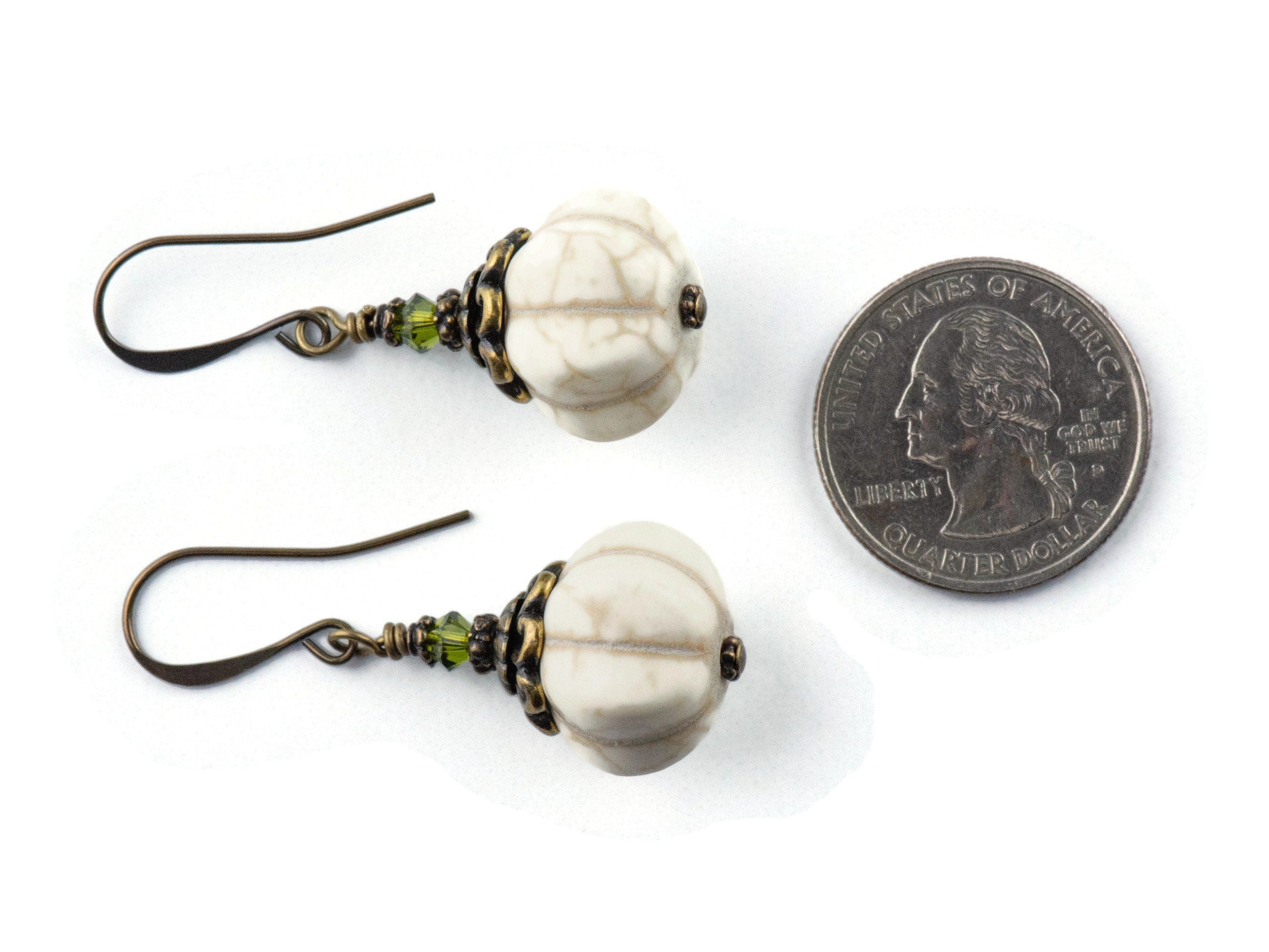 White Pumpkin Brass Earrings • Handmade Rustic Nature Jewelry • Autumn Vibes