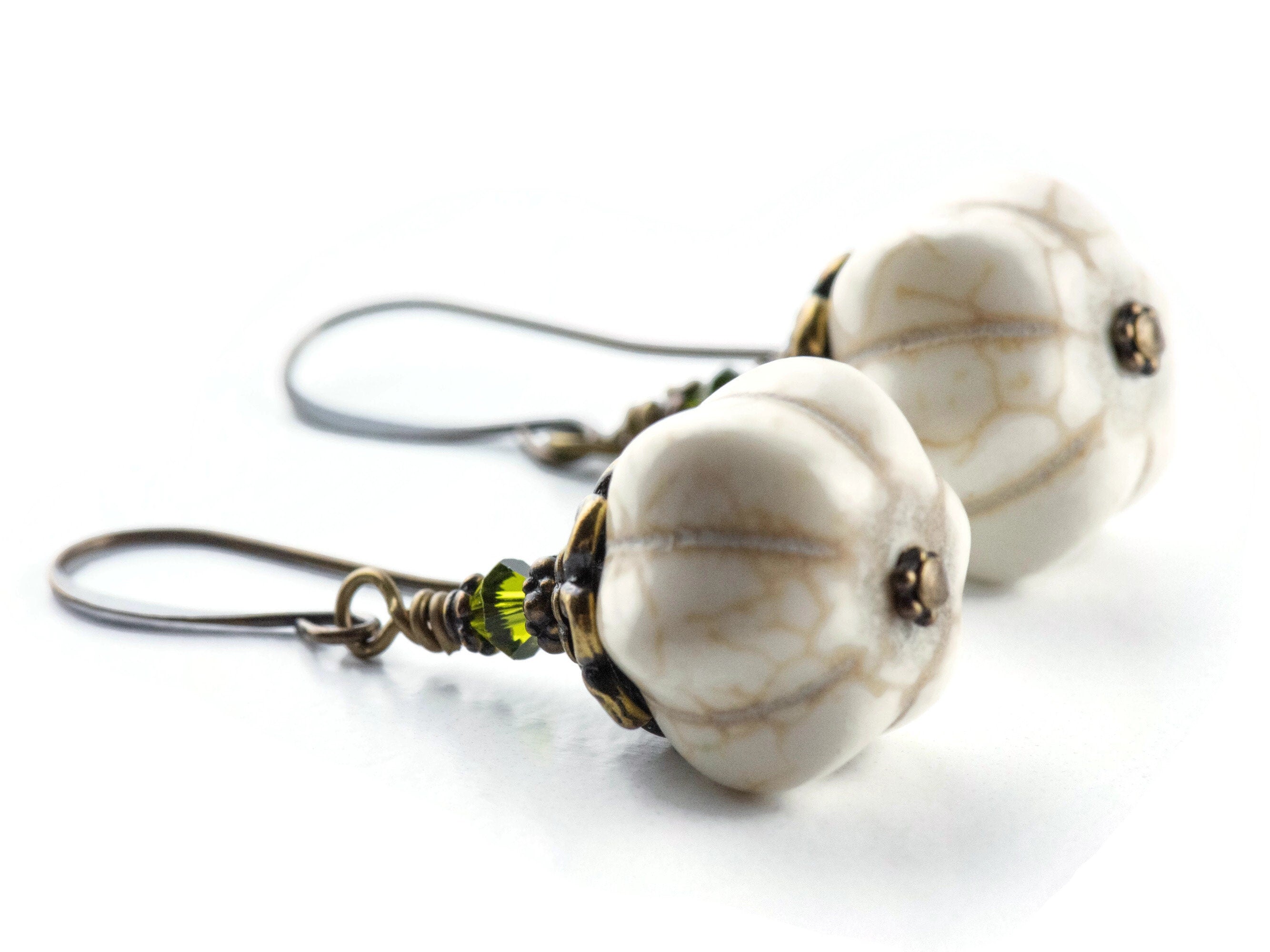White Pumpkin Brass Earrings • Handmade Rustic Nature Jewelry • Autumn Vibes