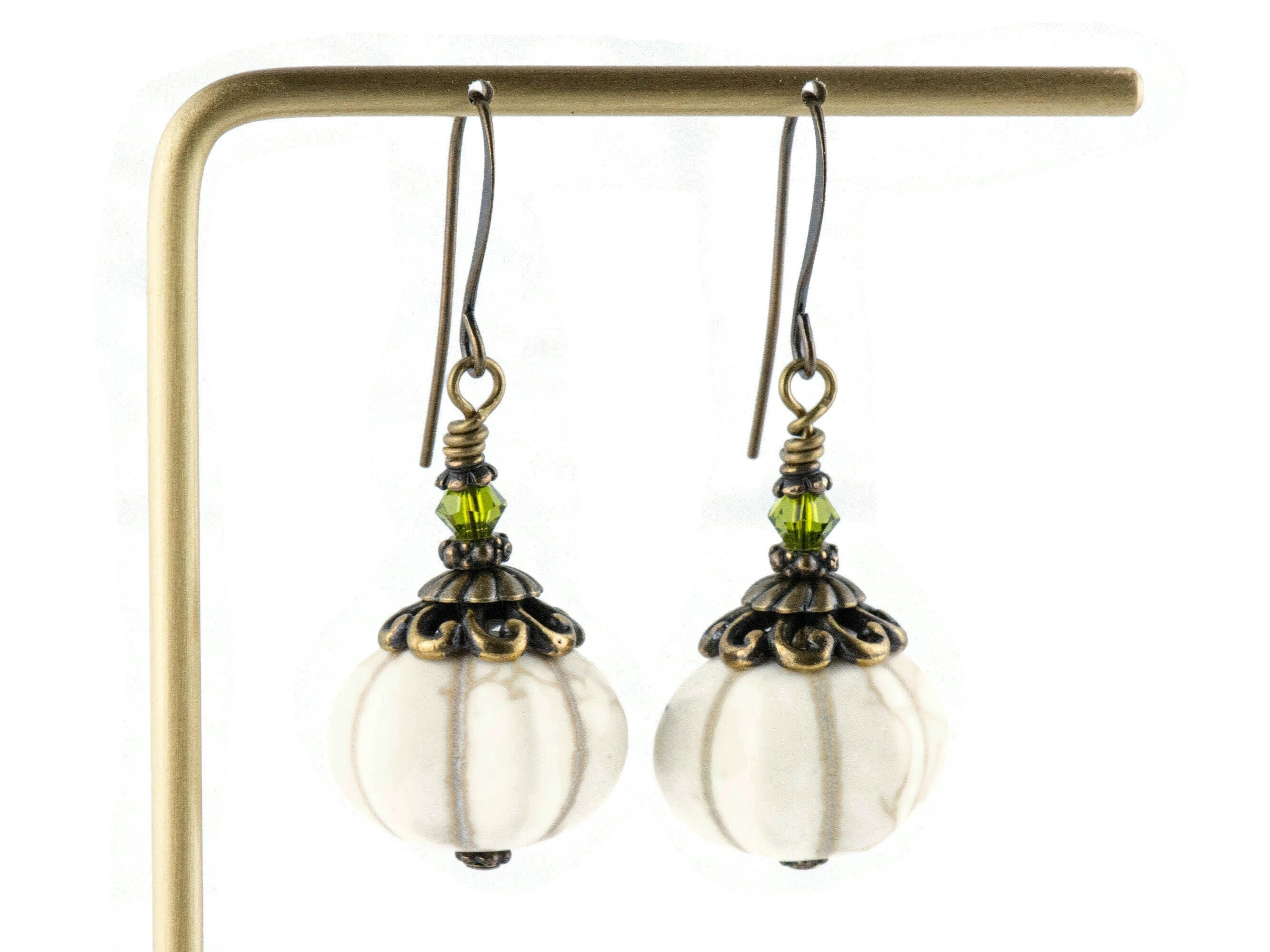 White Pumpkin Brass Earrings • Handmade Rustic Nature Jewelry • Autumn Vibes
