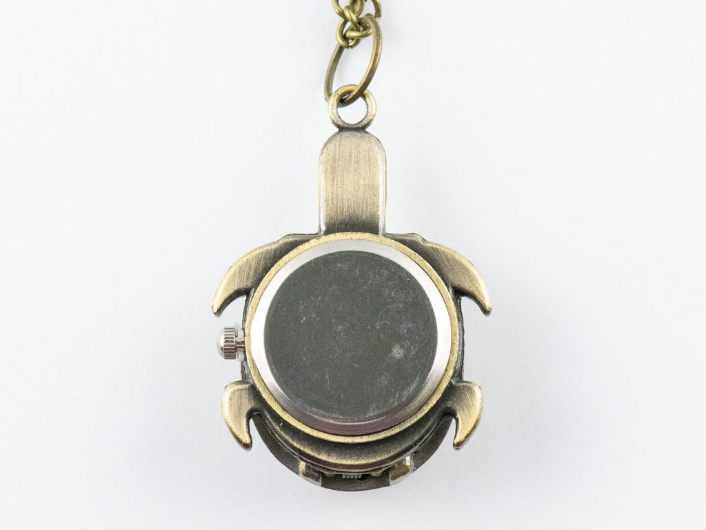 Tortoise Bronze Pocket Watch Long Necklace / Unique Watches / Sea Turtle Jewelry